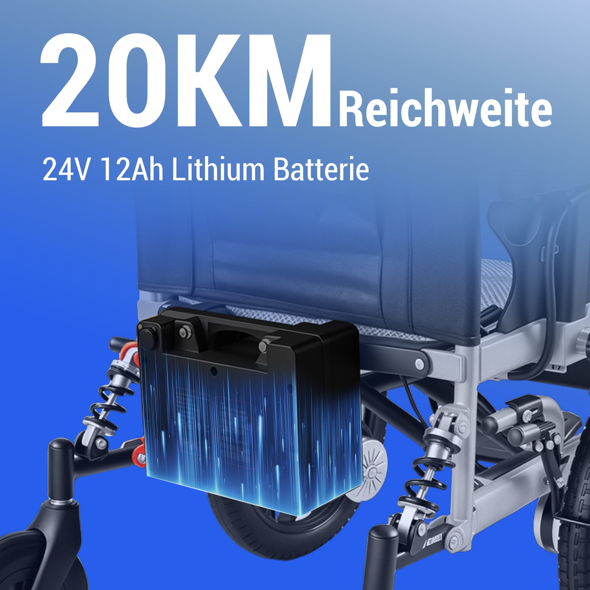 Vankel Elektrorollstuhl klappbar leicht elektr. Rollstuhl 500W, max.20 km max.150 kg, 2x250W, 6,00 km/h E-Rollstuhl