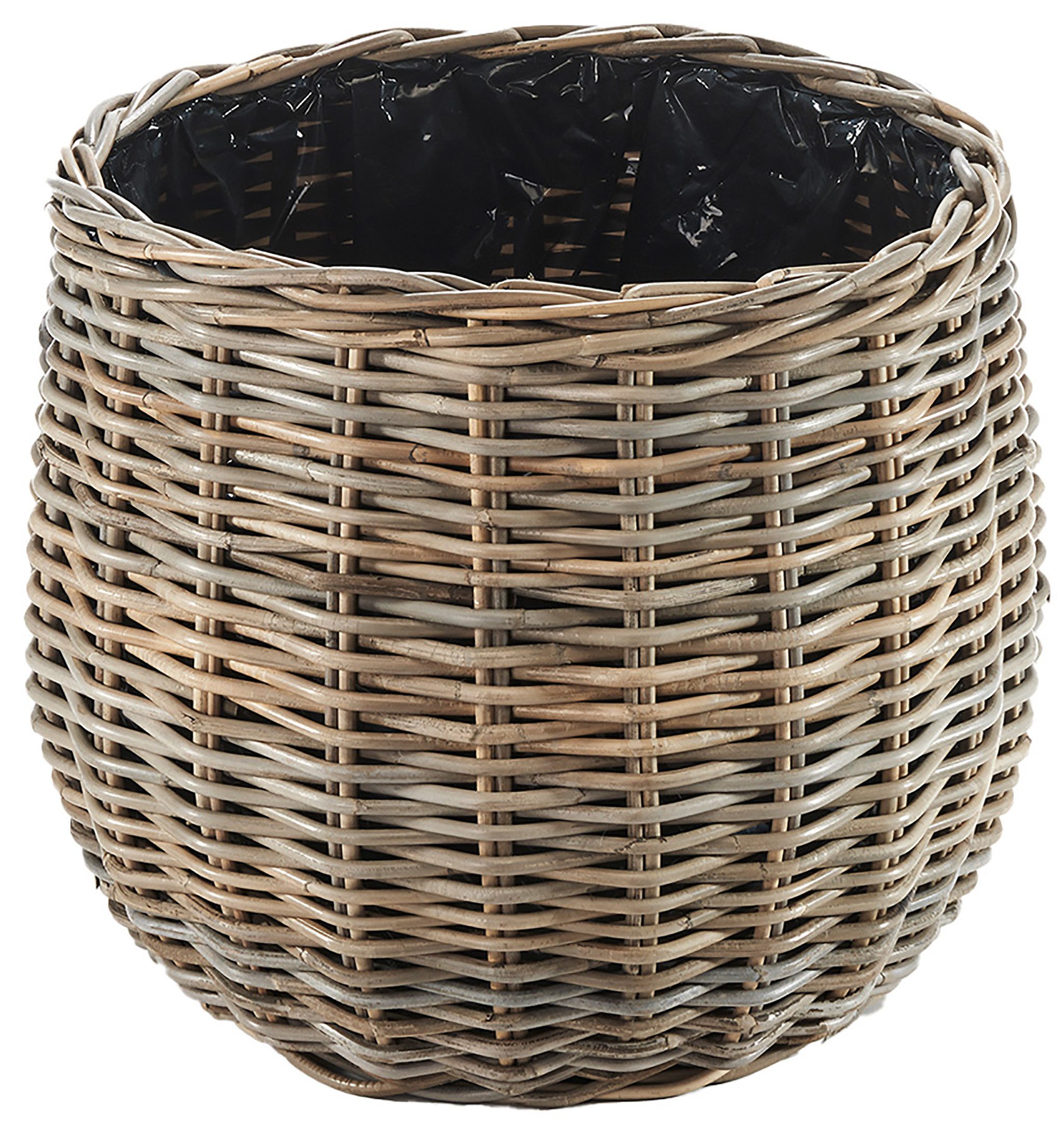 Kobolo Pflanzkübel Pflanzkorb Rattan VERDANA rund mit Folie ausgeschlagen kubu grey (Stück, 1 Stück), Dm. 46 cm