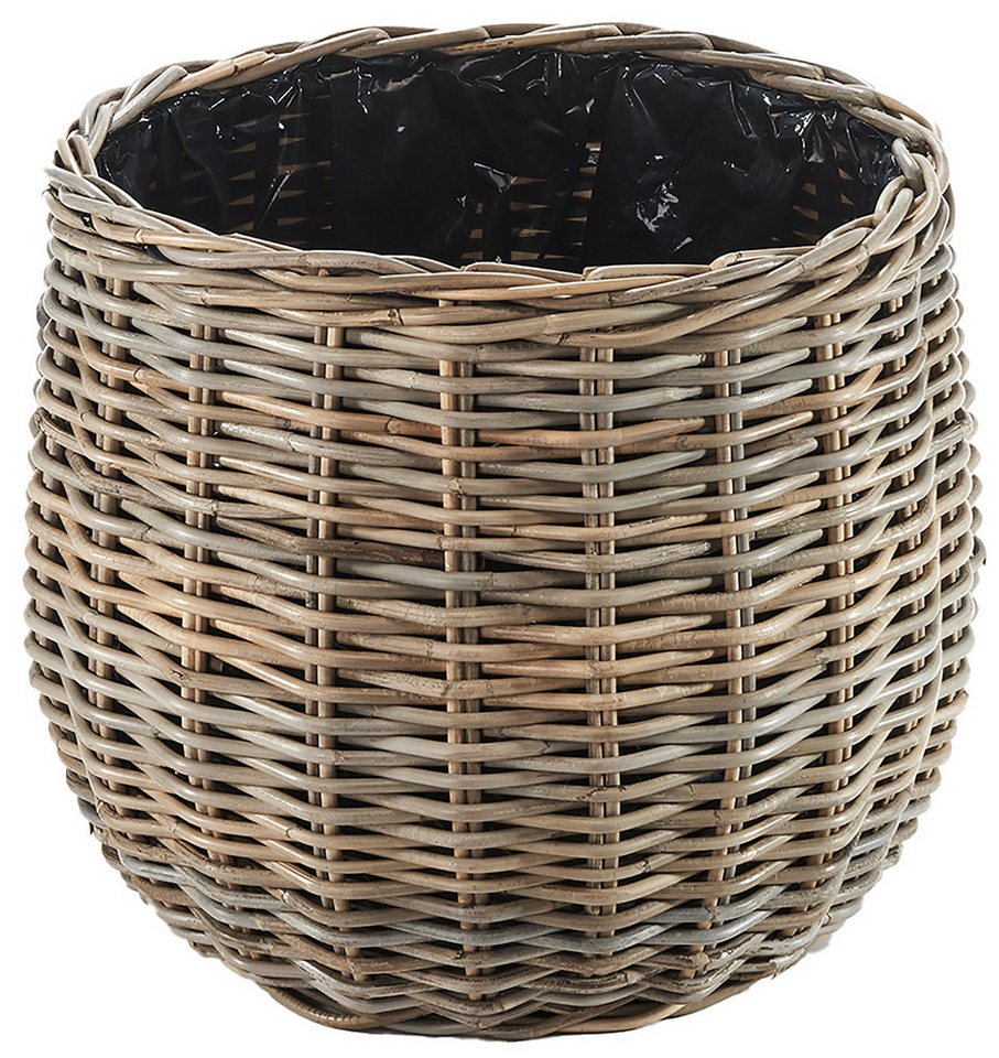 Kobolo Pflanzkübel Pflanzkorb Rattan VERDANA rund mit Folie ausgeschlagen kubu grey (Stück, 1 Stück), Dm. 46 cm