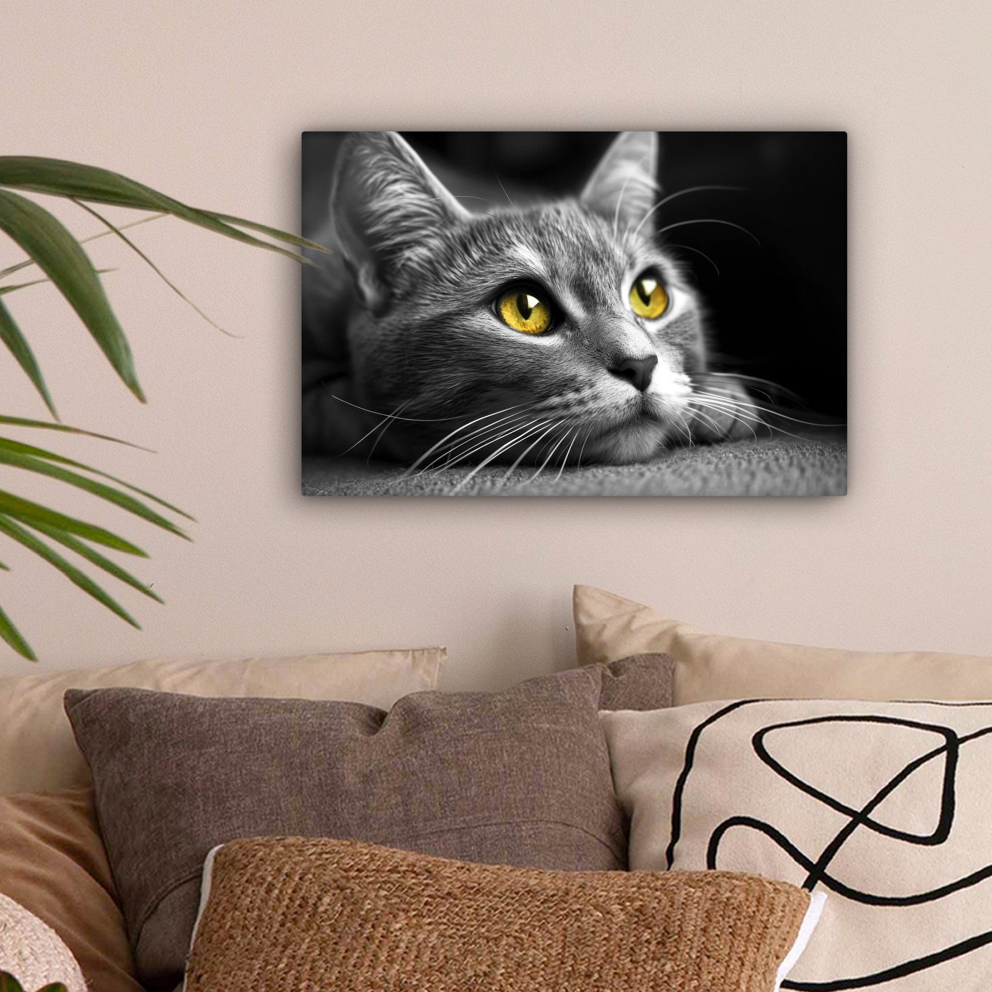 OneMillionCanvasses® Leinwandbild Katze - Schwarz - Weiß - Tiere - Natur, ( günstig online kaufen