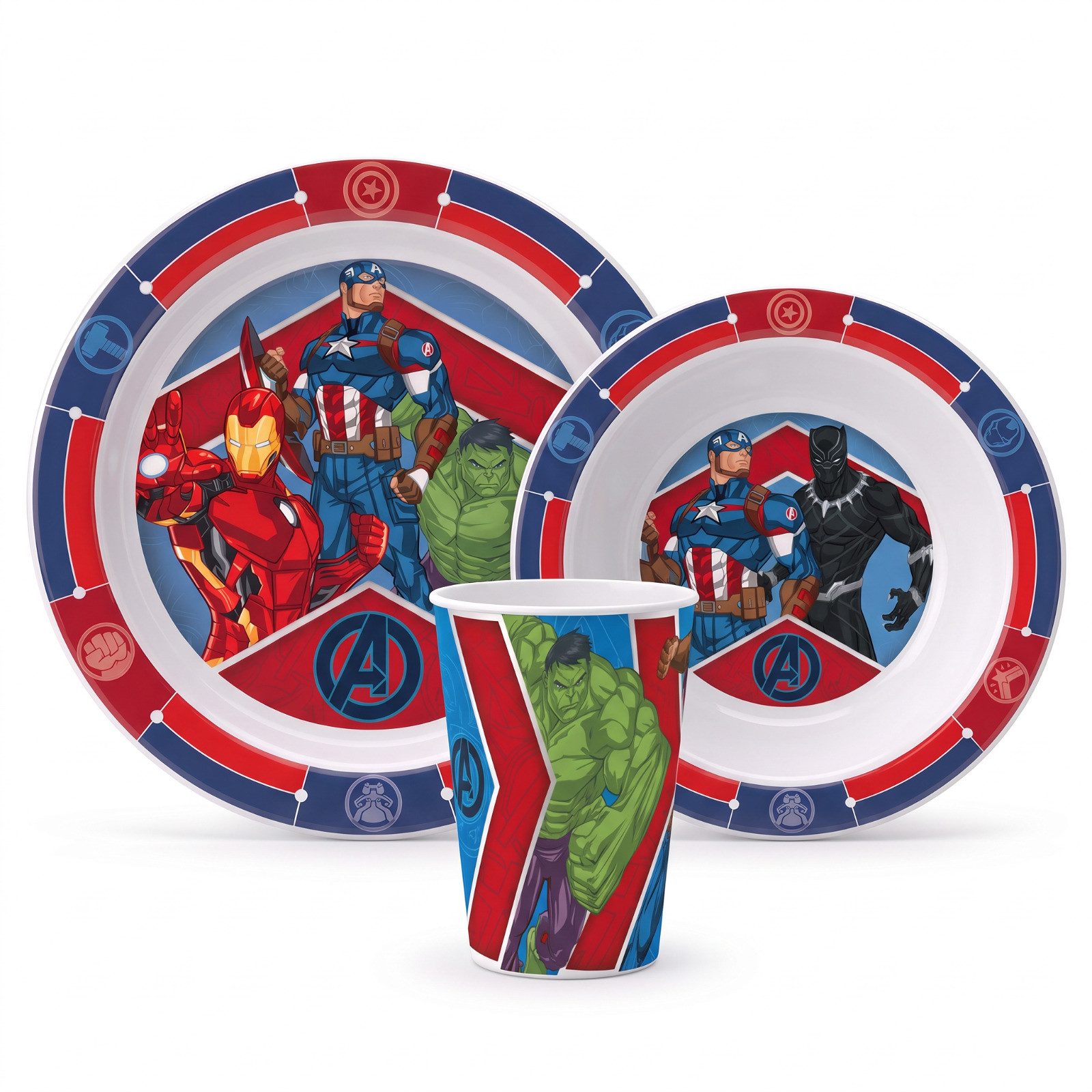 MARVEL Kindergeschirr-Set Marvel Avengers Kinder Geschirr-Set 3 teilig Becher Teller Schüssel (3-tlg), 1 Personen