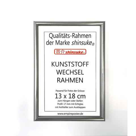 empireposter Bilderrahmen Foto-Rahmen 13x18 cm Kunststoff, Wechselrahmen aus Kunststoff, Foto-Rahmen Shinsuke® mit Echtglas 13x18 cm silber