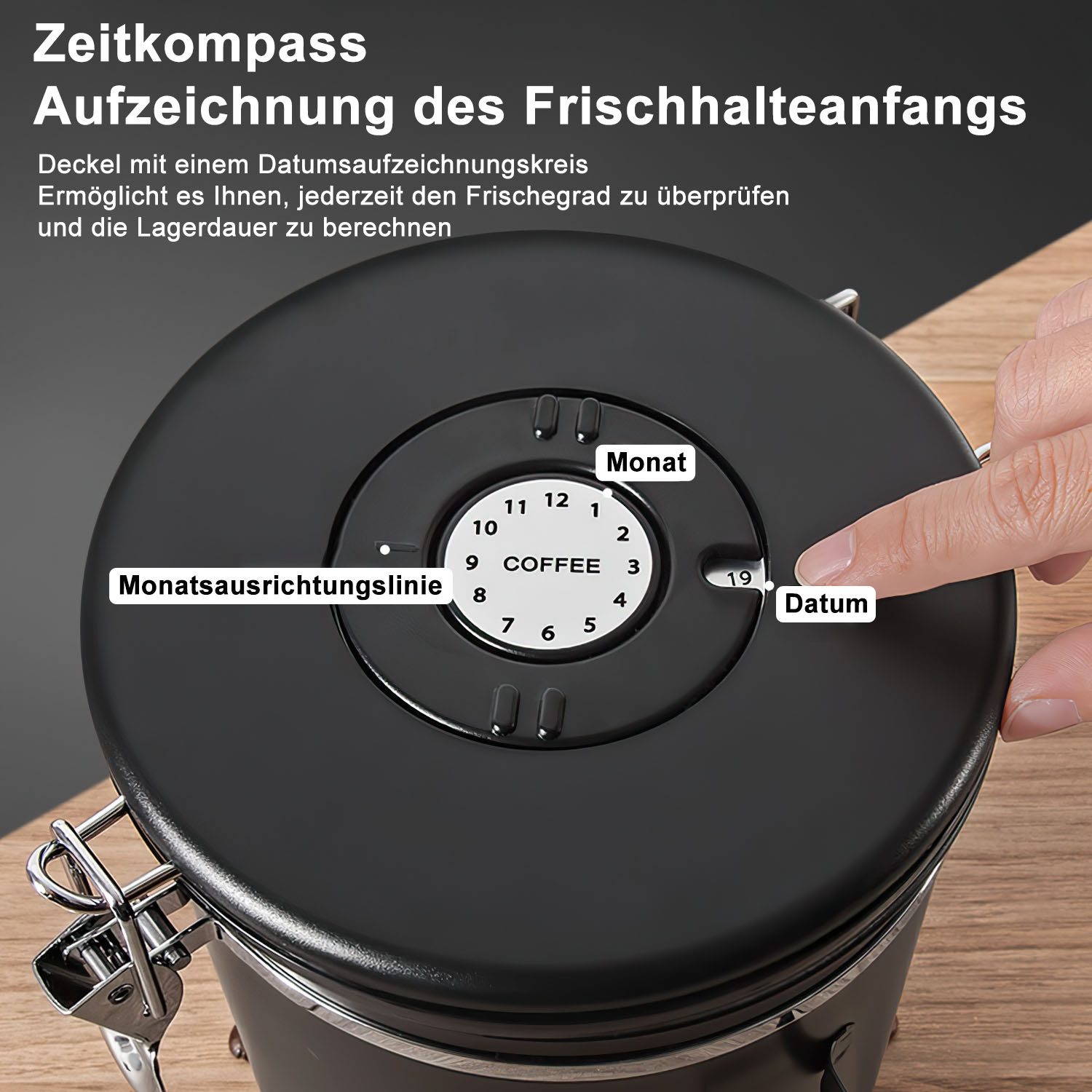 Refined Living Kaffeedose Vorratsdose luftdicht Edelstahl Kaffeebehälter 2800 ml mit Messlöffel, (mit Datumsmarkierung Aufbewahrungsdose Kaffeebohnen Aufbewahru – Bild 5 von 5