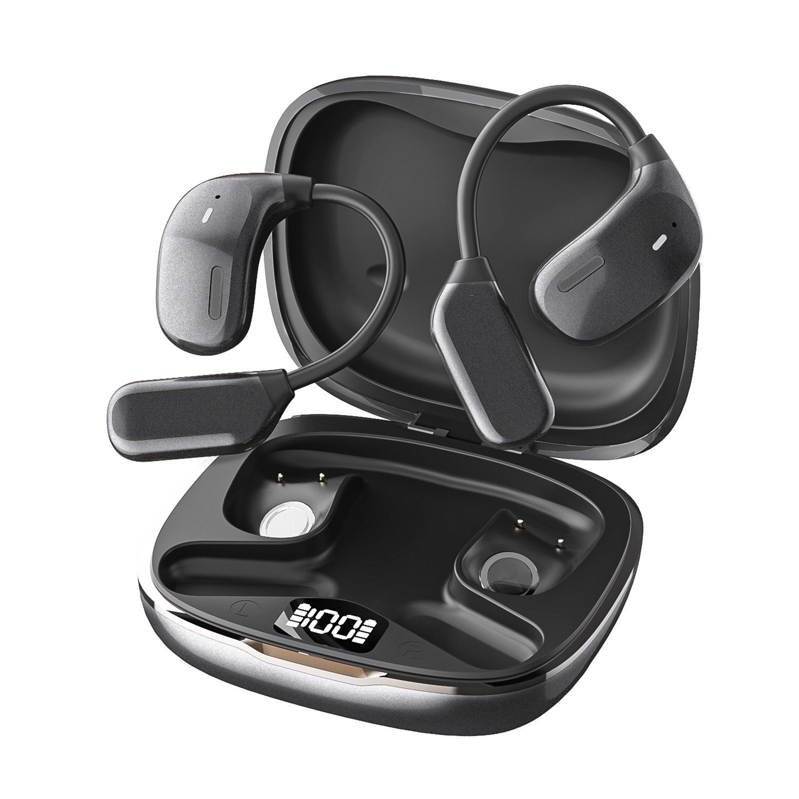 Forrlite Open Ear Kopfhörer, In Ear Ohrhörer, Bluetooth 5.4 Sport-Kopfhörer Open-Ear-Kopfhörer (Reduzierung des Anrufrauschens und Intelligente Bassoptimierung, ENC Noise Cancelling Earbuds, 72 Std Laufzeit, IPX4 Wasserdichte Kabellose Sport Bluetooth Kopfhörer mit Ohrhaken, für Übung, Büro und Langzeitgebrauc)