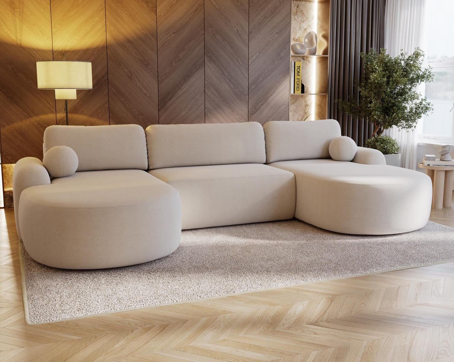 Compleo Ecksofa Design U-Form Ecksofa Bouclé, luxuriöses, runde Formen OLIO, Modern Wohnzimmer, komfortables Couch