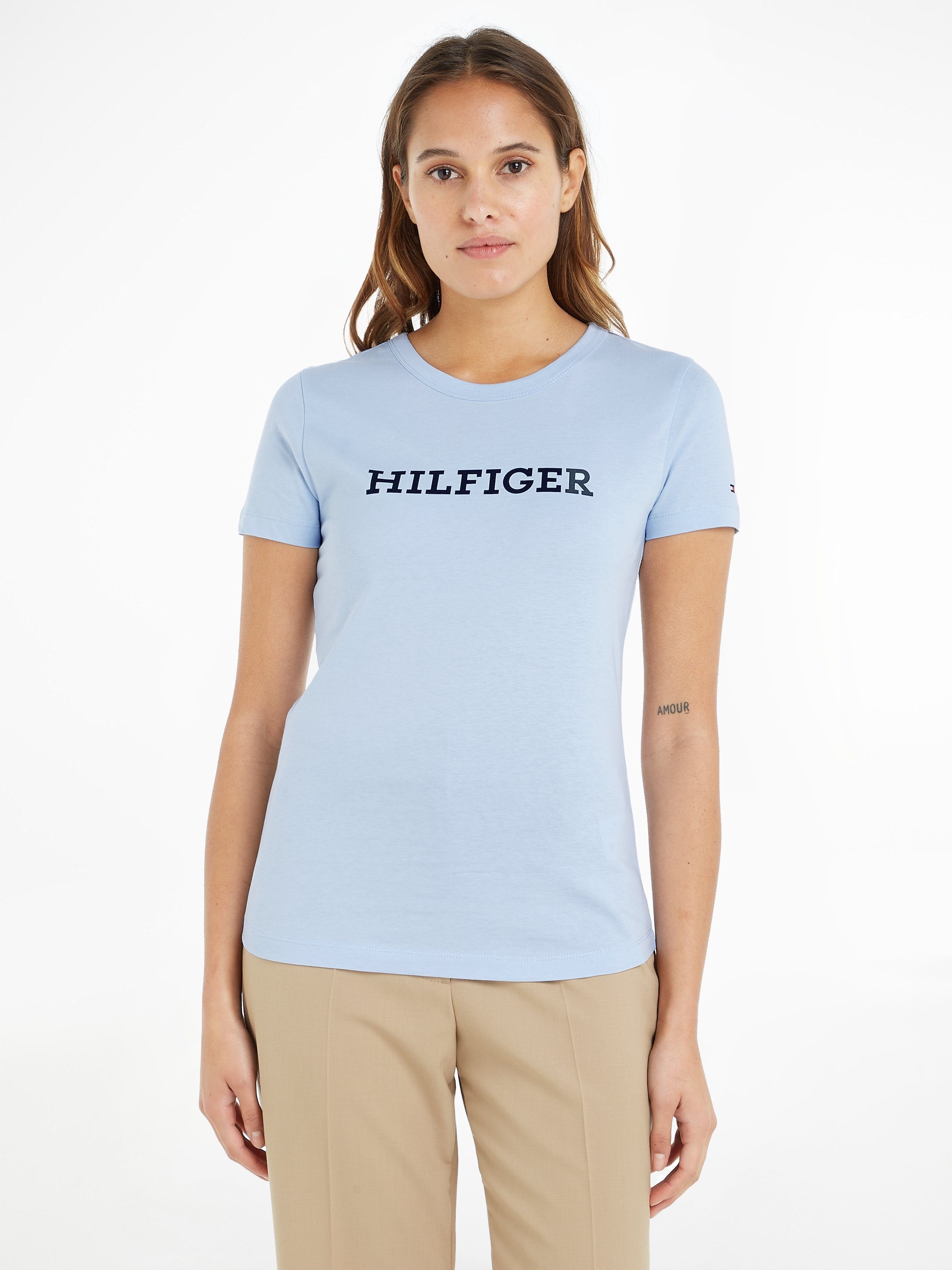 Tommy Hilfiger Rundhalsshirt SLIM MONOTYPE Hilfiger SS PRINT & Logo-Schriftzug mit C-NK Flag