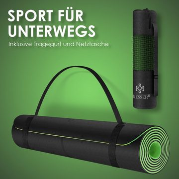 KESSER Yogamatte, Gymnastikmatte + Tragegurt rutschfest TPE Yogamatte gepolstert