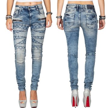 Cipo & Baxx Slim-fit-Jeans Damen Hose BA-WD381 Biker Style mit Rautenmuster