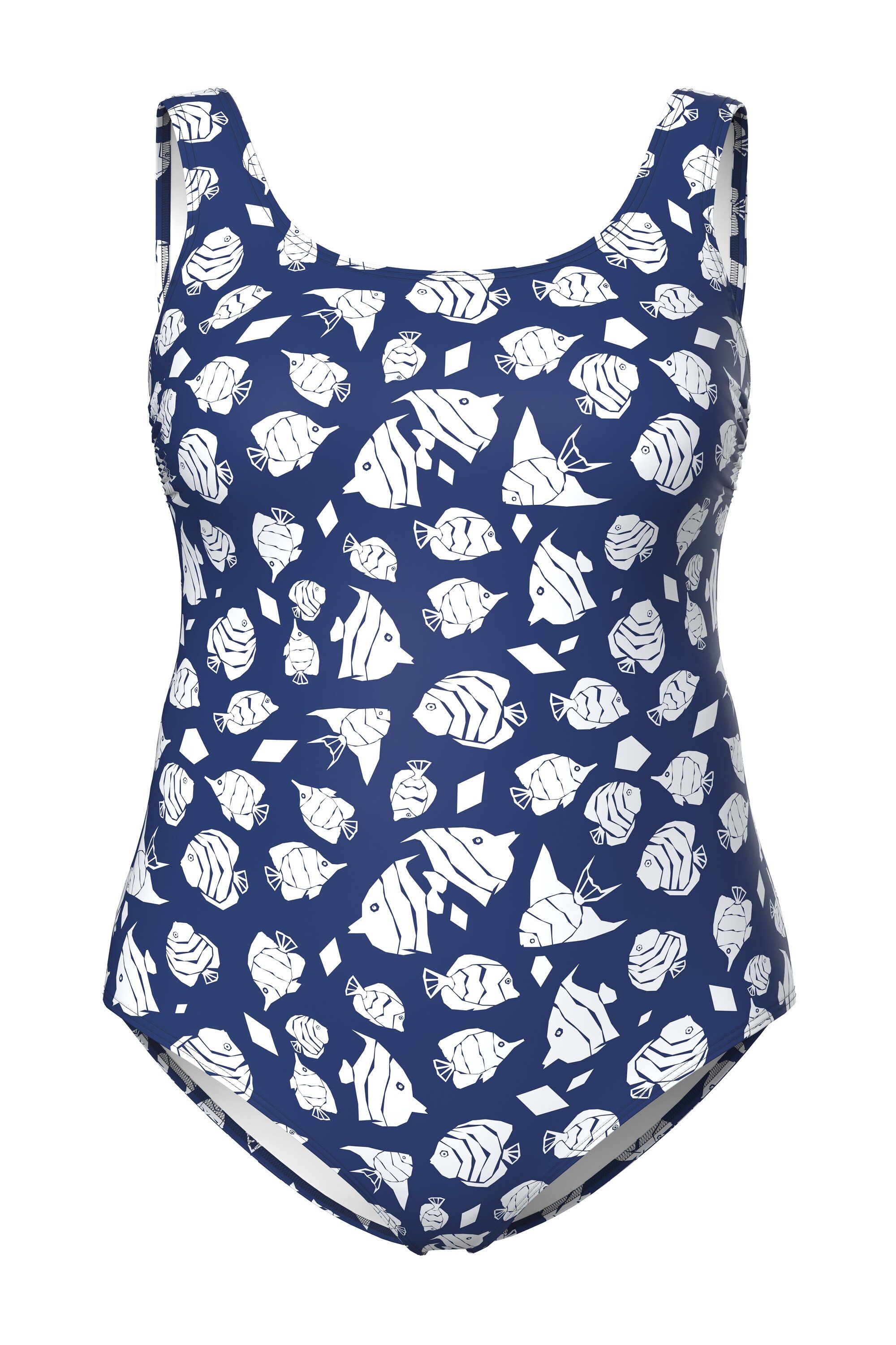 Ulla Popken Badeanzug Badeanzug Fische ohne Softcups Rundhals günstig online kaufen