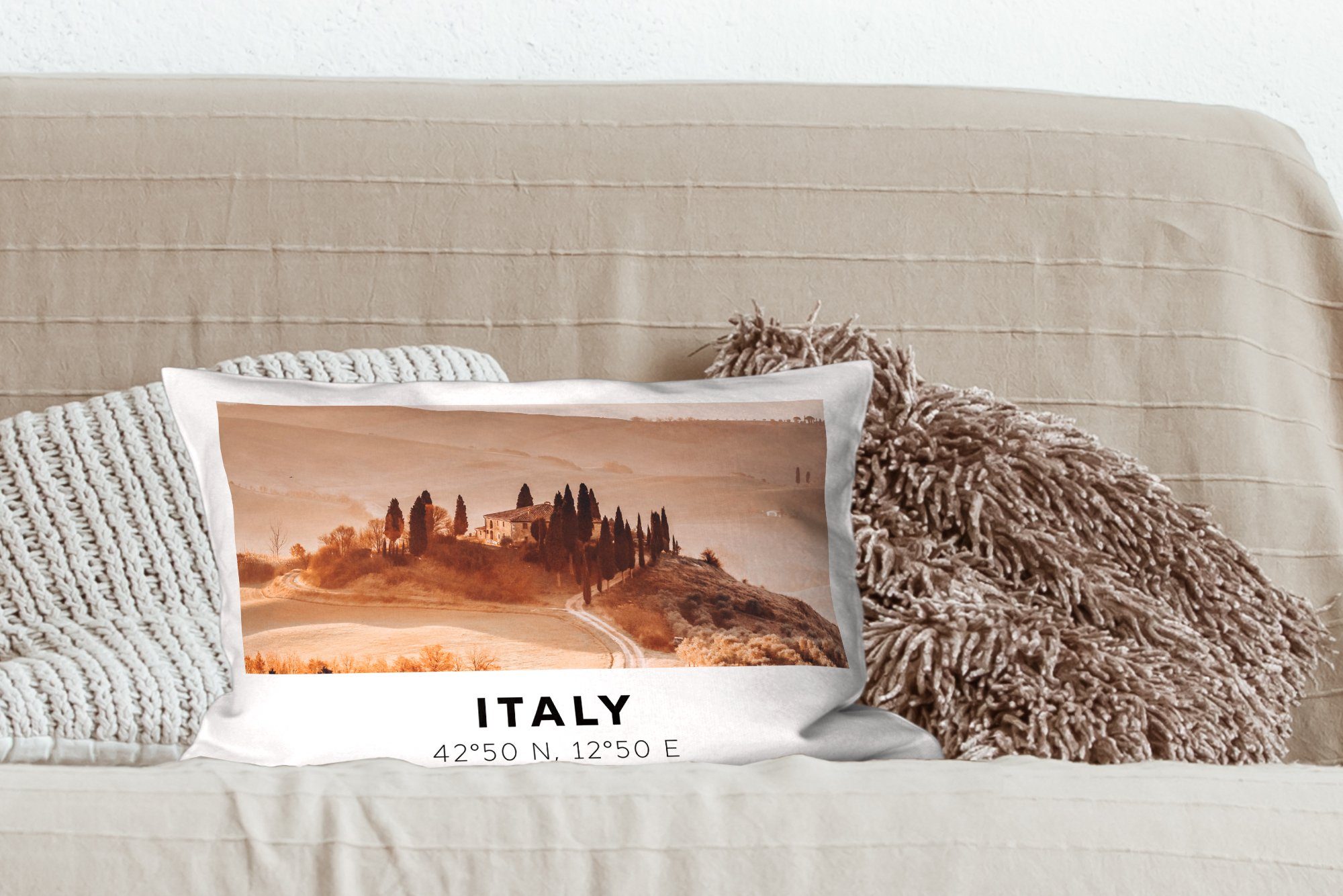 MuchoWow Dekokissen Italien - Dekokissen Dekoration, Schlafzimmer Füllung, mit Bäume, Toskana - Wohzimmer Zierkissen