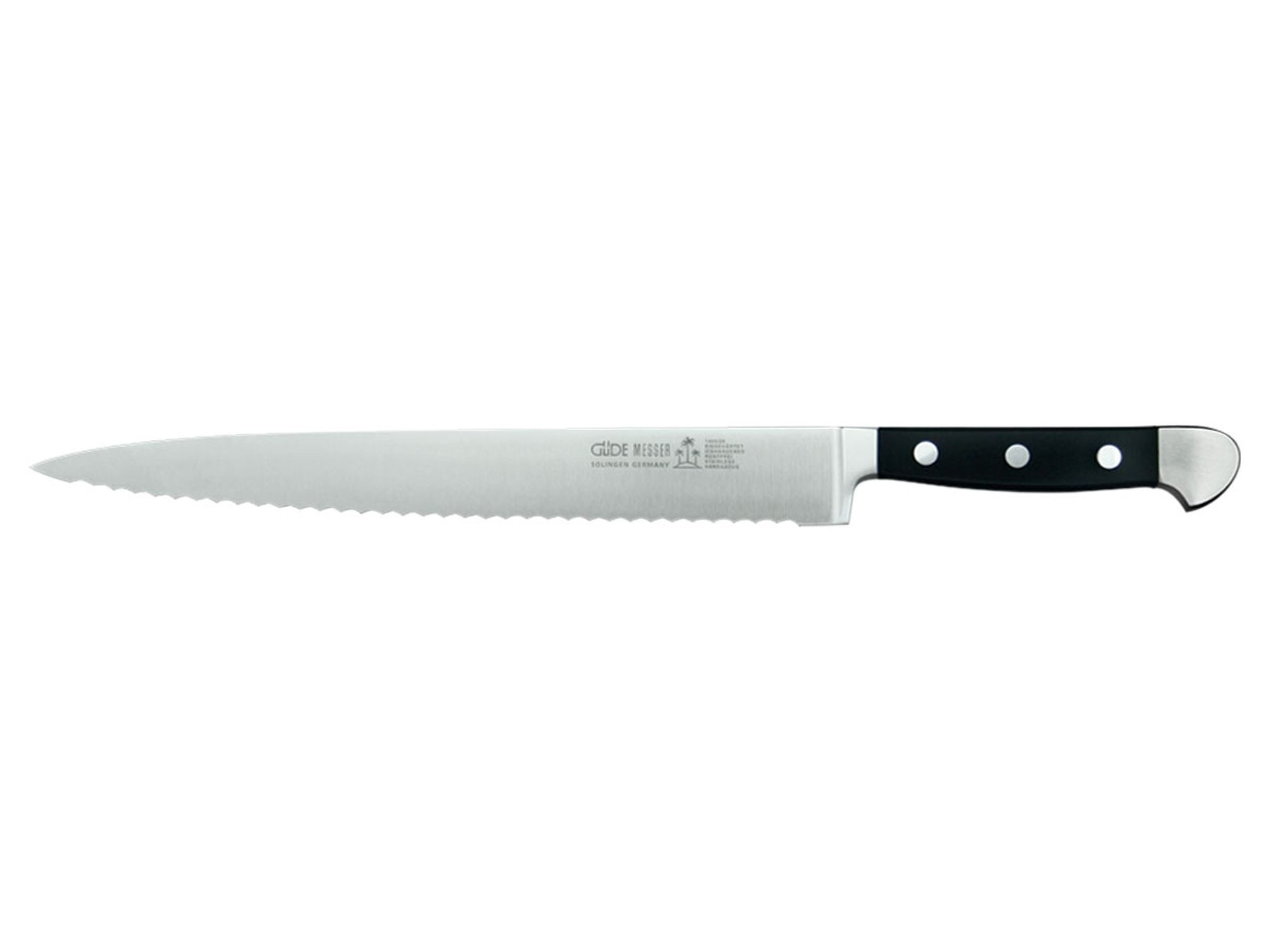 Güde Messer Solingen Universalküchenmesser Güde Alpha, Schinkenmesser mit Wellenschliff, Güde-Nr. 1465/26