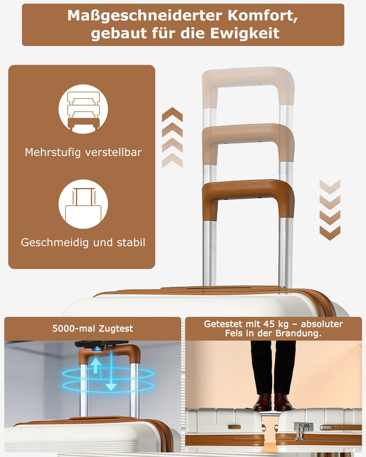 British Traveller Handgepäck-Trolley Reisekoffer Hartschalenkoffer aus 100% PP 8 Spinnerräder, TSA-Schloss
