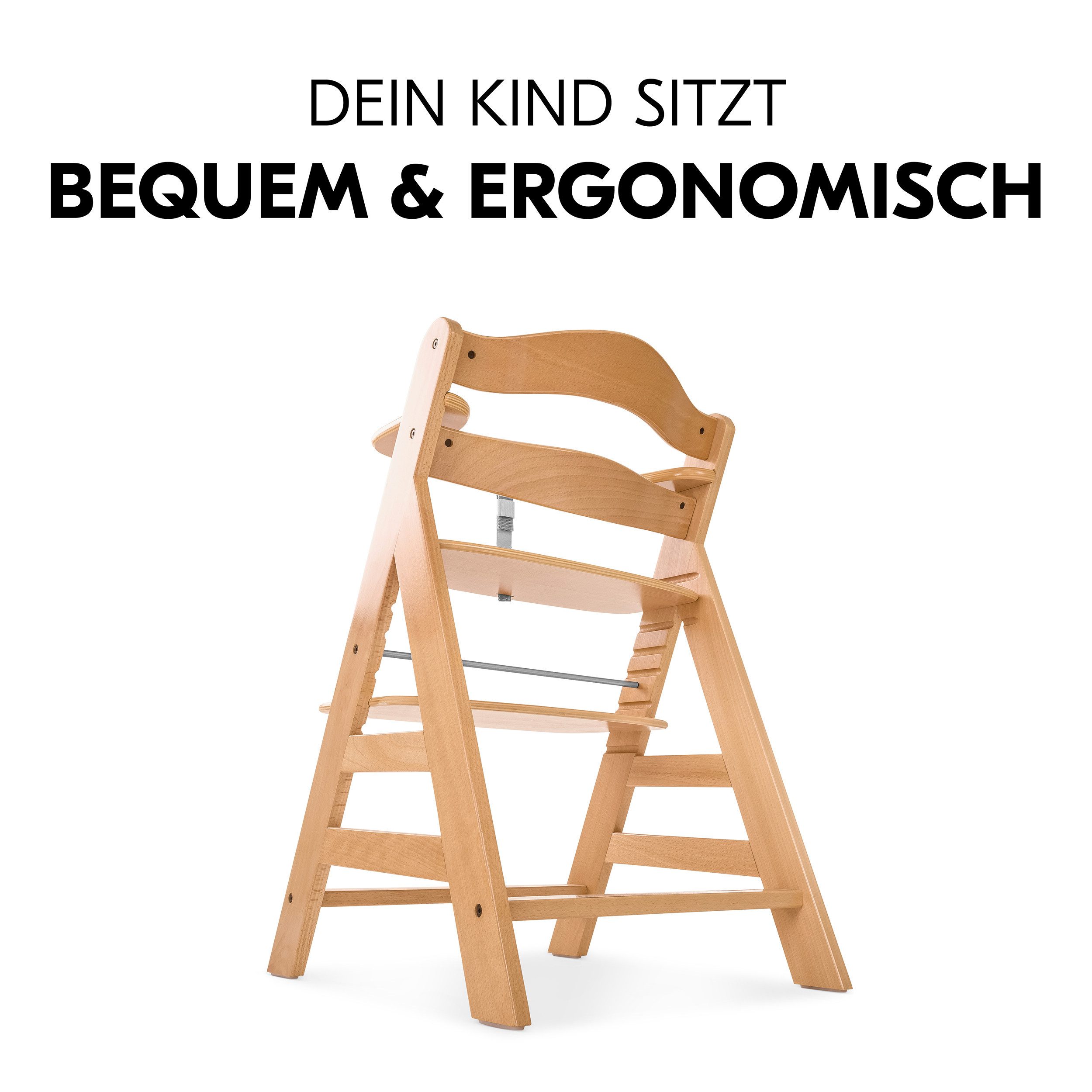 Hauck Hochstuhl Alpha Plus Natur, Mitwachsender Holz Kinderhochstuhl ab 6 Monaten mit Sitzauflage & Gurt – Bild 3 von 5