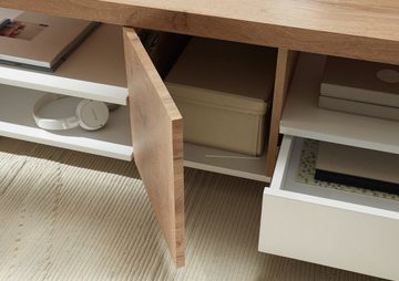 MCA furniture Couchtisch Rennes (Wohnzimmertisch in weiß Lack und Eiche, auf Rollen, 120 x 60 cm), mit Schublade, mit Tür