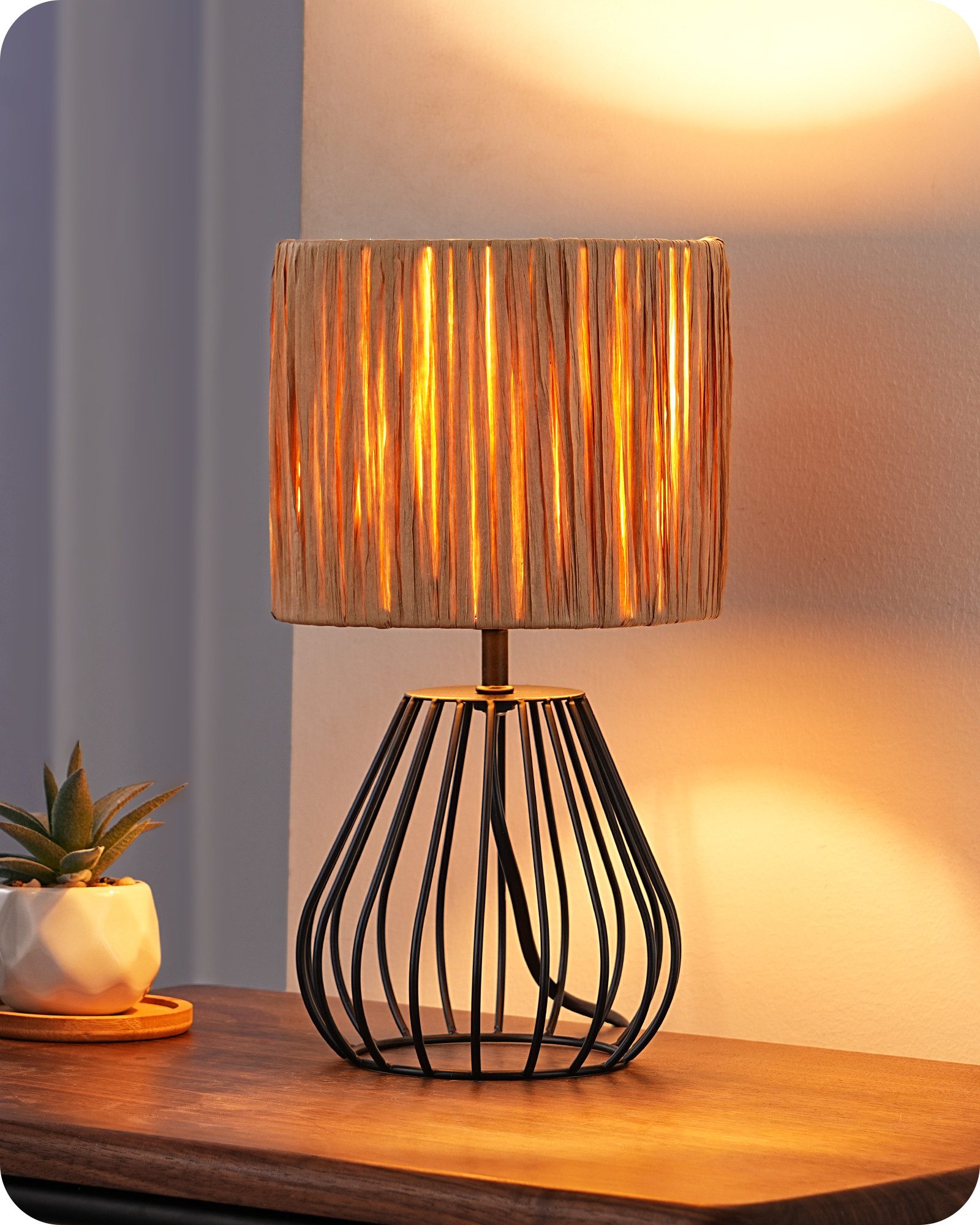 EDISHINE Nachttischlampe Dekolampe H29 cm mit Metallfuß, LED wechselbar, 2700 K Warmweiß, Vintage Tischleuchte mit E14 Leuchtmittel, für Fensterbank, Geschenk
