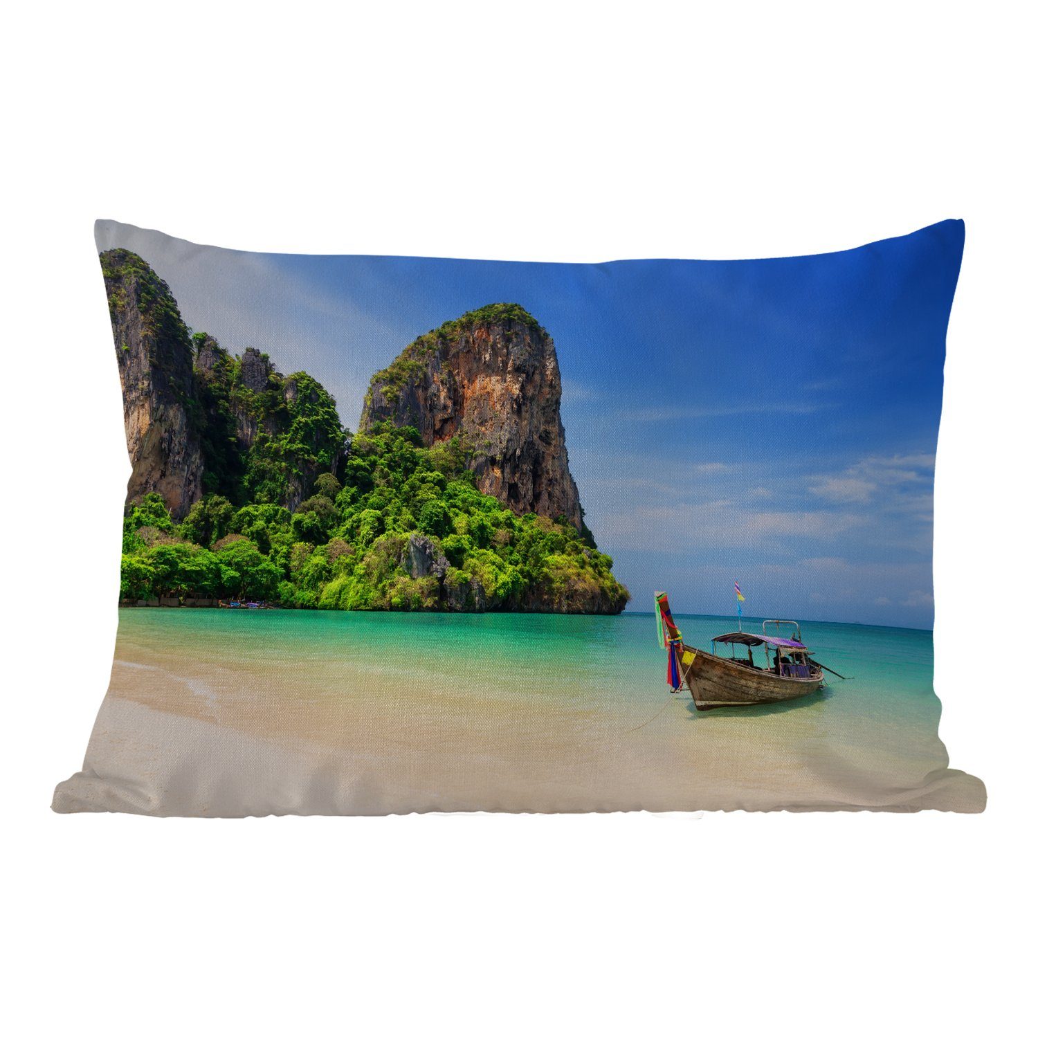 MuchoWow Dekokissen Strand - Meer - Thailand - Boot, Outdoor-Dekorationskissen, Polyester, Dekokissenbezug, Kissenhülle | Dekokissen