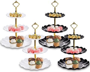 BlauCoastal Etagere 4 Stück 3-stöckige Dessert-Ständer aus Kunststoff, Cupcake-Ständer, (gestufter Gebäck, Ausstellungsturm, Servierplatte für Heimdekoration), für Obst Aufbewahrung, Muffins und Cupcakes