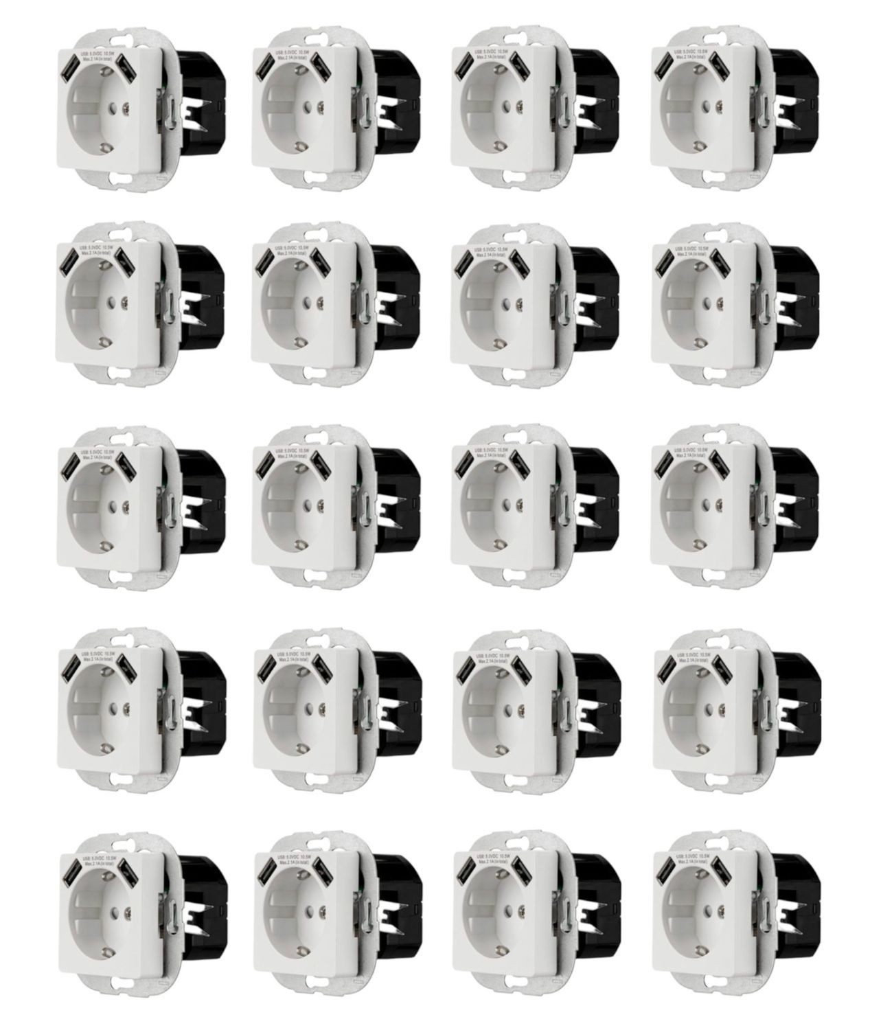 BURI Steckdose 20x REV Ritter Schuko Steckdosen 2 USB Kindersicherung, Steckdose weiß