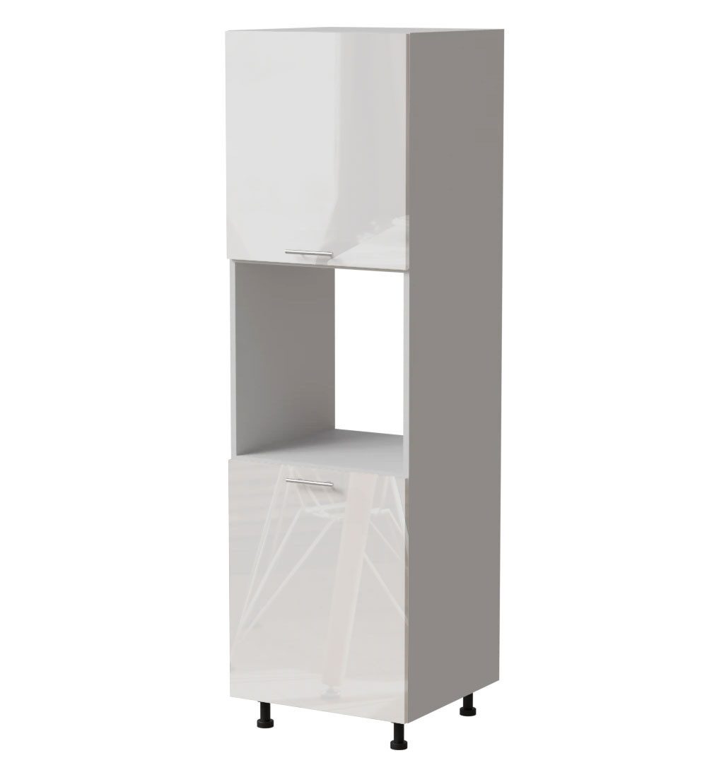 Feldmann-Wohnen Backofenumbauschrank Essen (D14/RU/2D, 2 Türen, 2 Einlegeböden, 1 Gerätefach, 1-St., moderne Optik, lackierte Fronten) 60x59x207cm schwarz - grau Hochglanz (ES-D14/RU/2D)