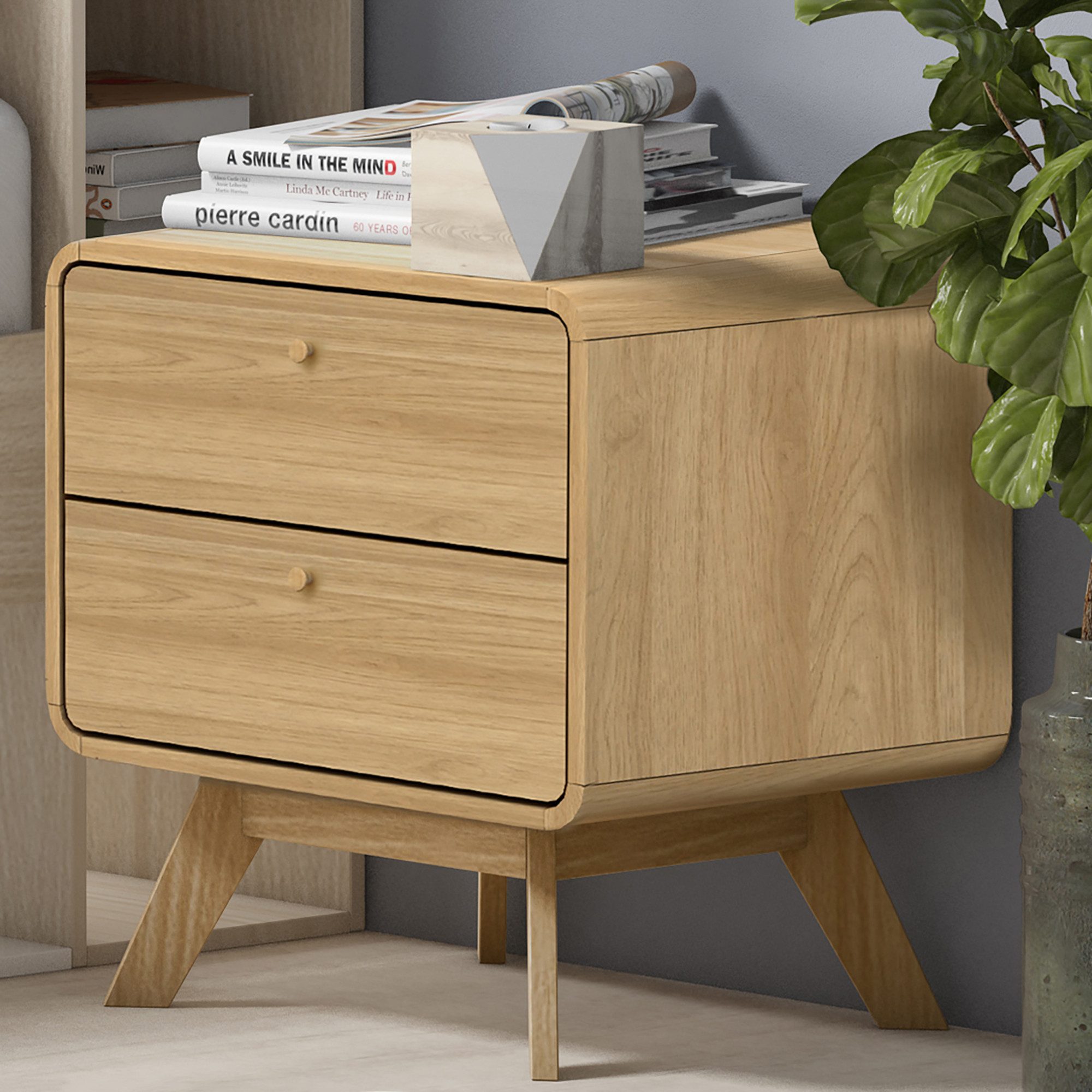 loft24 Nachtschrank Caitlin Nachttisch mit 2 Schubladen, MDF, Skandinavisches Design, modern