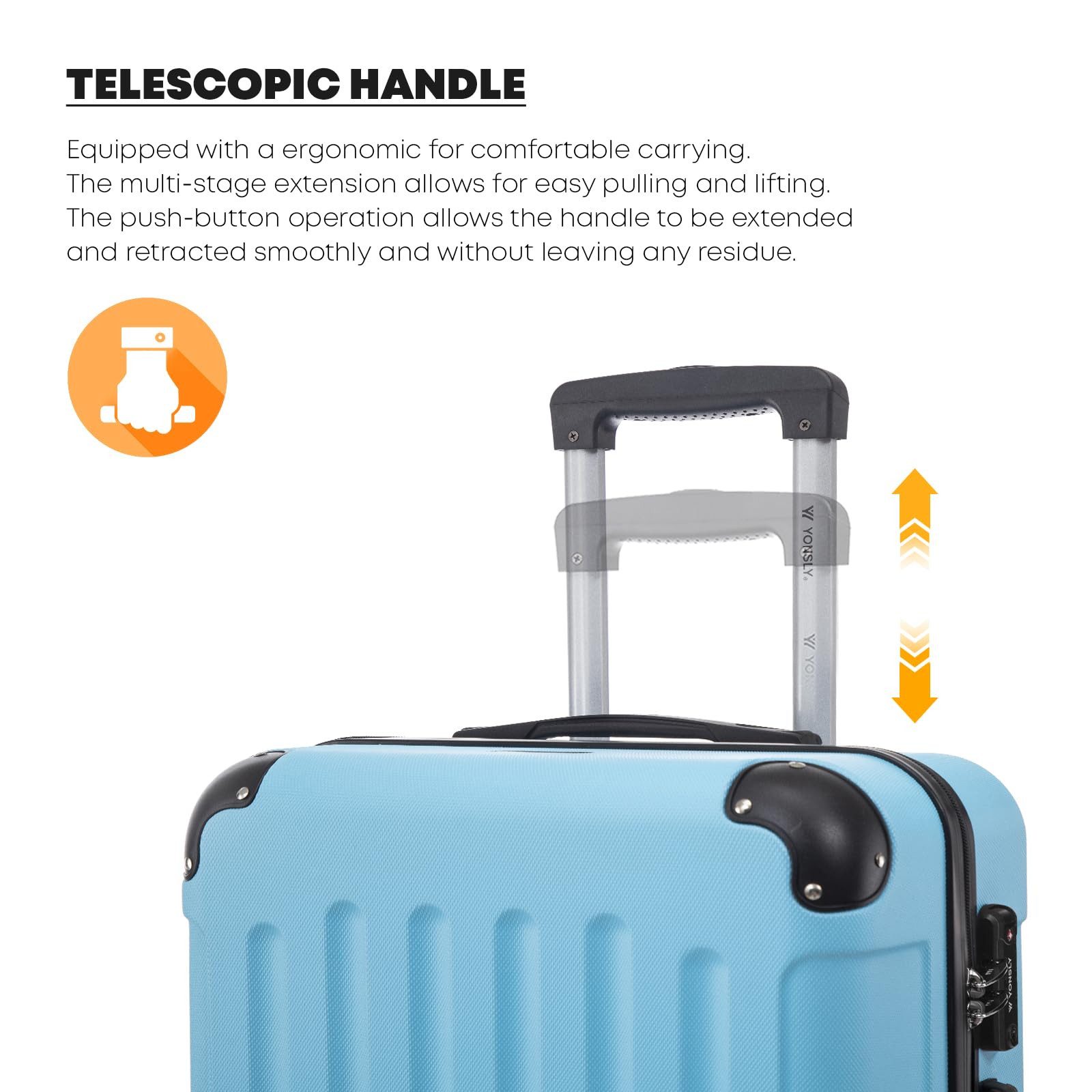 YONSLY Koffer Premium Reisekoffer Hartschalen-Koffer Trolley Kabinenkoffer S-M-L-XL, 4 Rollen, 360°-Doppelrollen, TSA-/Zahlenschloss, YKK-/Standardreißverschluss