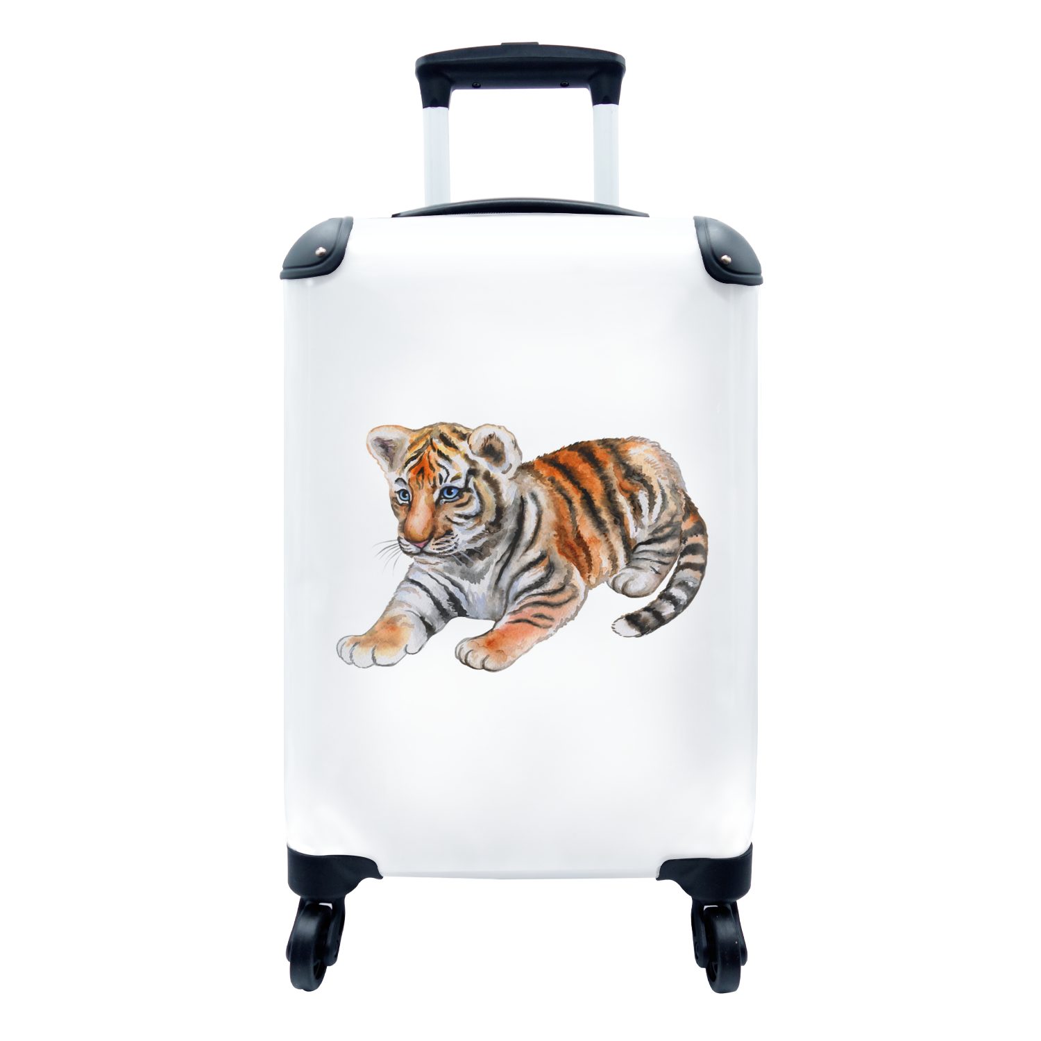 MuchoWow Handgepäckkoffer Tiger - Klein - Weiß, 4 Rollen, Reisetasche mit rollen, Handgepäck für Ferien, Trolley, Reisekoffer
