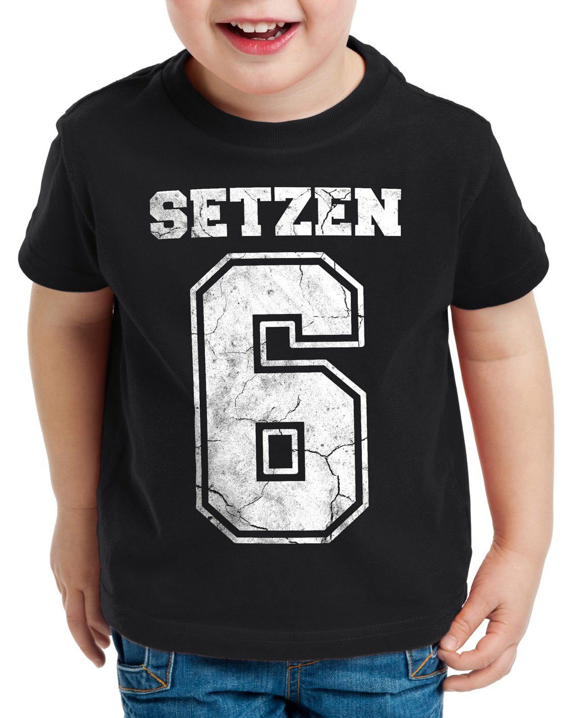schwarz T-Shirt zeugnis Setzen Sechs style3 abschluss schule Kinder Print-Shirt