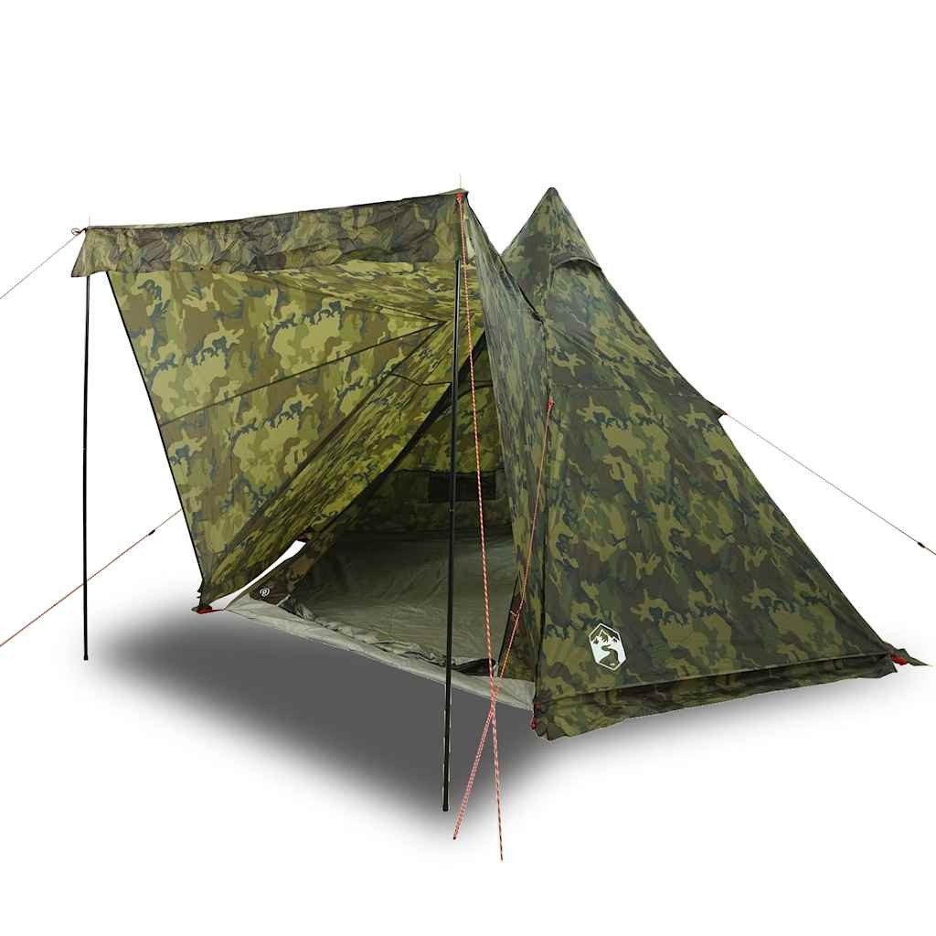 furnicato Faltzelt Familienzelt Tipi 408x350x240 cm Tarnung, (1 tlg), Campingzelt für 6 Personen mit E-Anschluss und abnehmbarem Überzelt