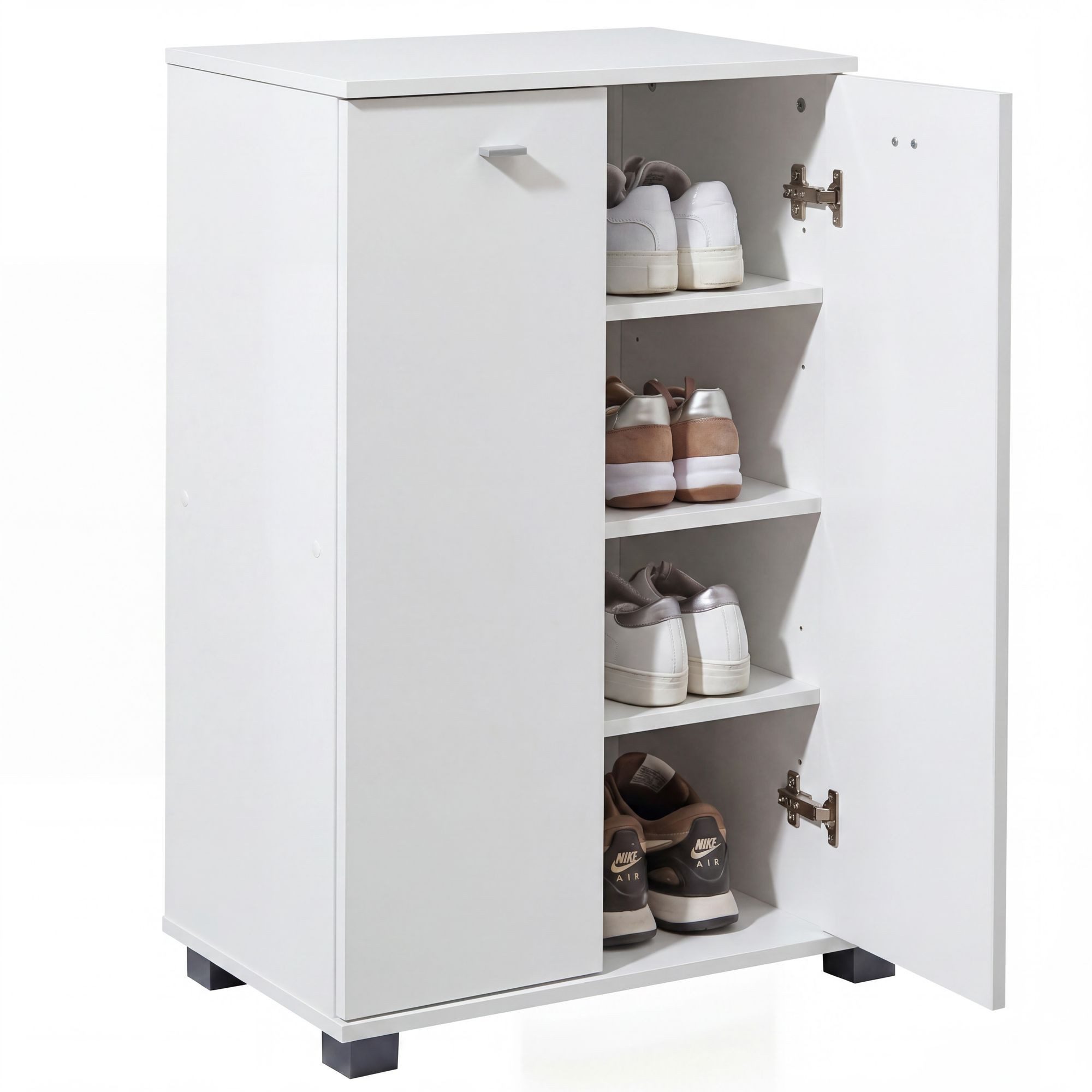 FINEBUY Schuhschrank SuVa1611_1 Holz 12 Paar Schuhe Schuhregal Schuhkommode Flurschrank (Weiß 60x90x35 cm, Schuhregal mit 2 Türen Modern) Schuhkommode Flur für 12 Paar Schuhe, Flurschrank
