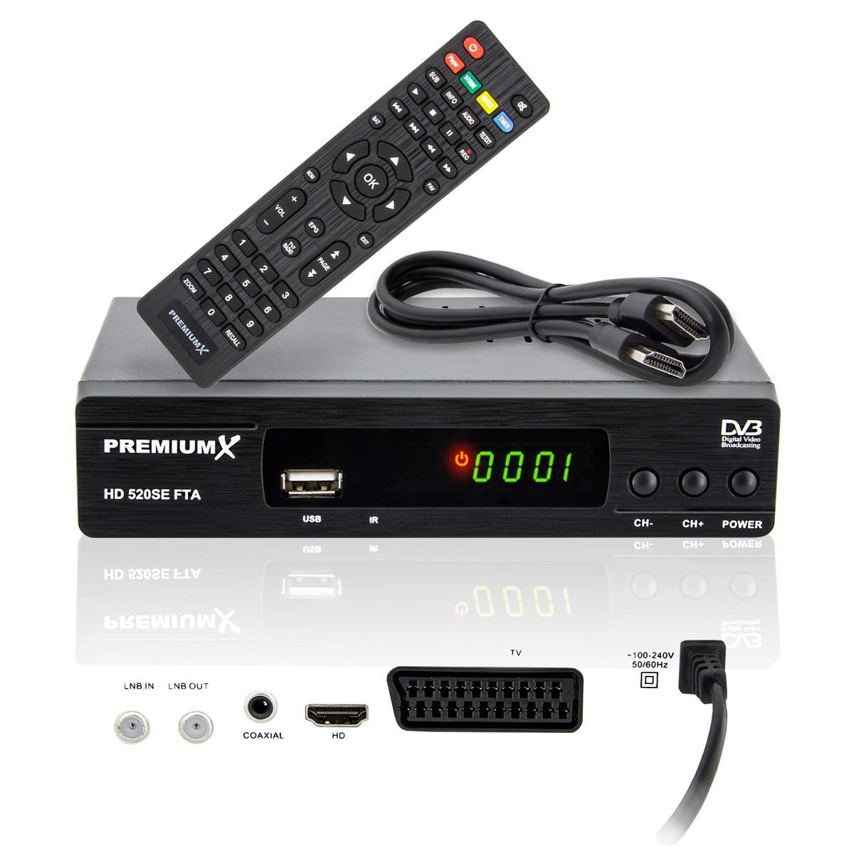 PremiumX 520SE FTA Digital Satelliten-Receiver DVB-S2 HDMI SCART USB Full HD SAT-Receiver