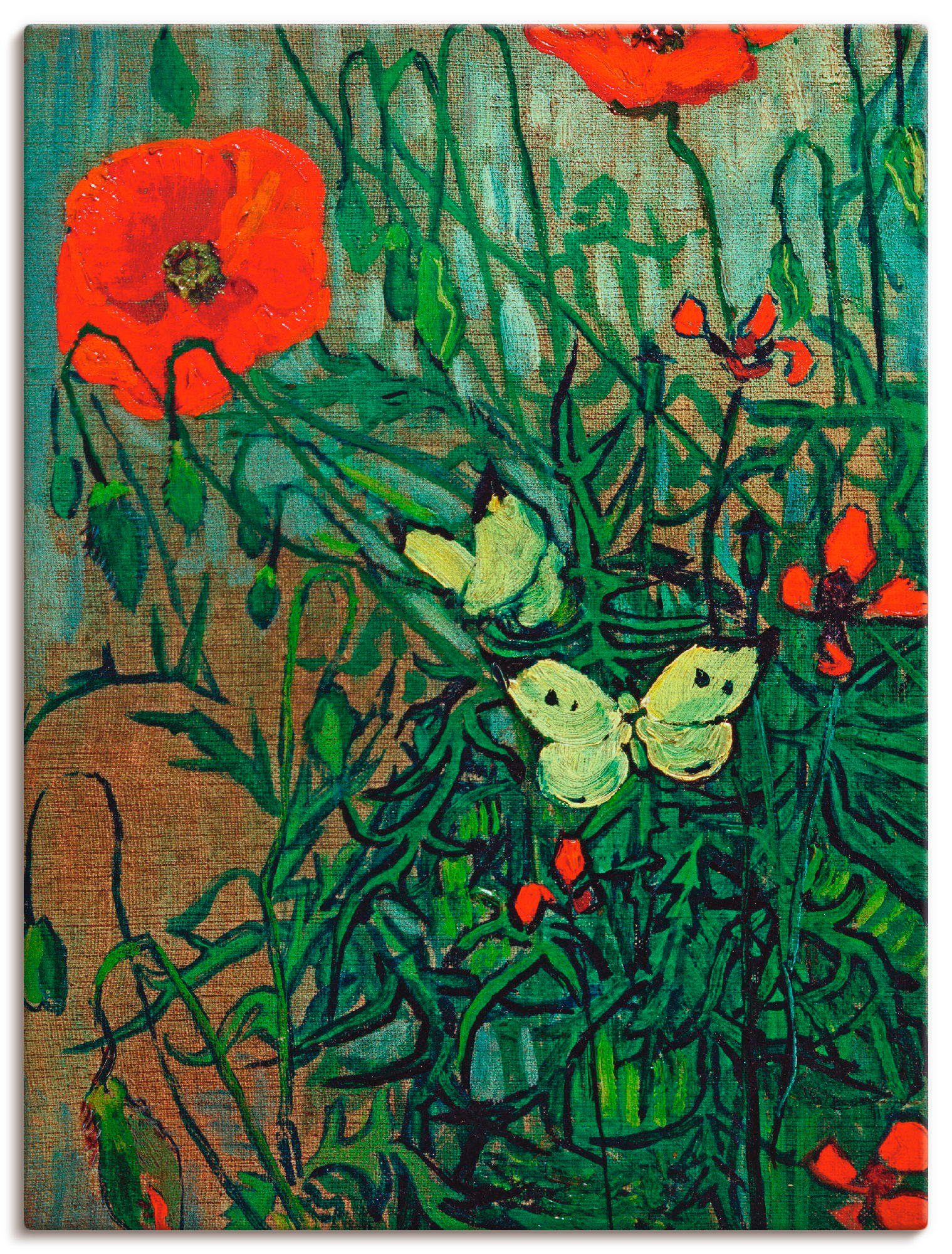 Artland Wandbild Schmetterlinge auf Mohnblüten, Blumen (1 St), als Leinwandbild, Wandaufkleber oder Poster in versch. Größen