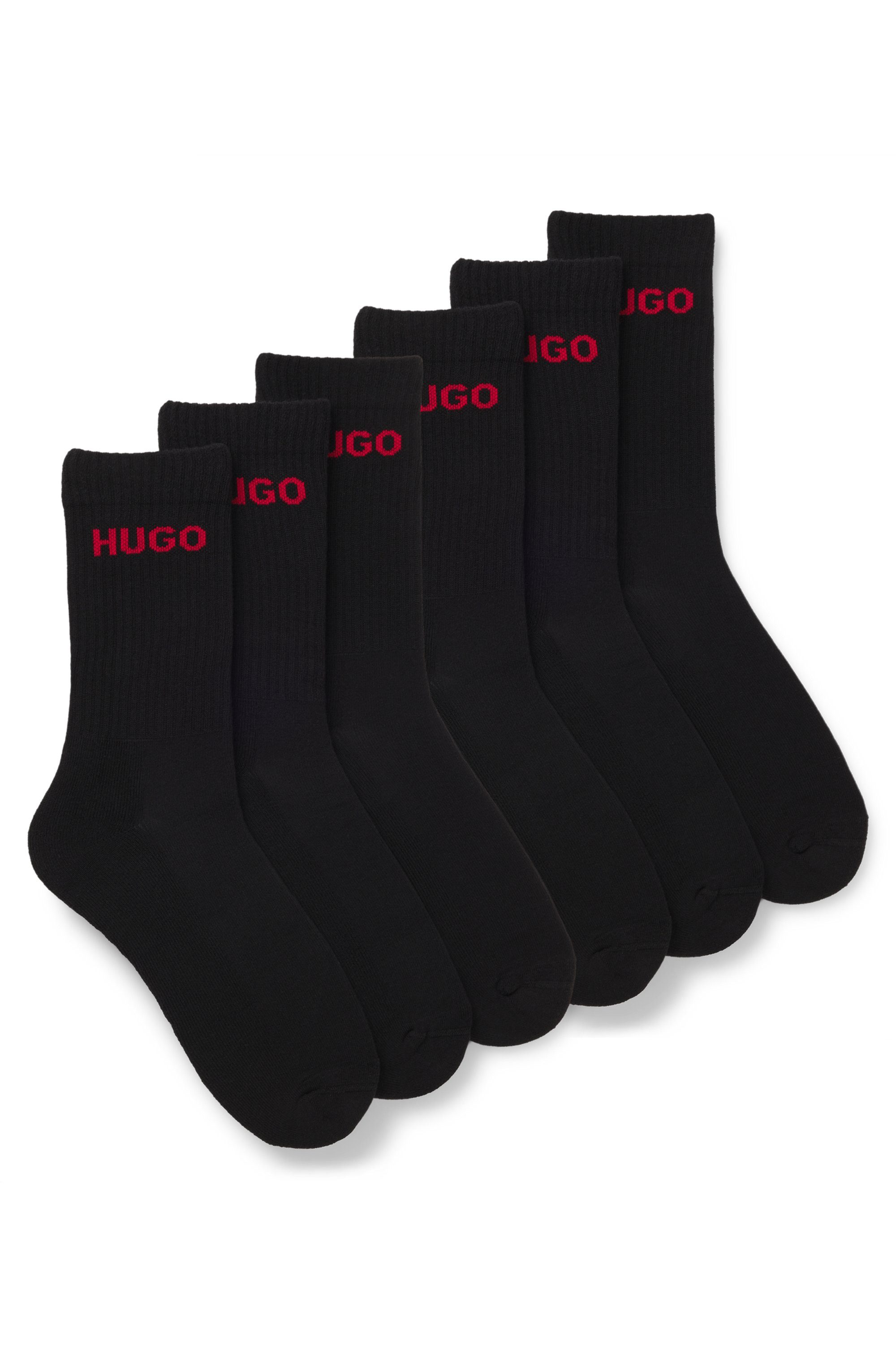 HUGO Socken 6P QS RIB LOGO CC (Packung, 6-Paar, 6er Pack) mit eingestricktem HUGO Logo