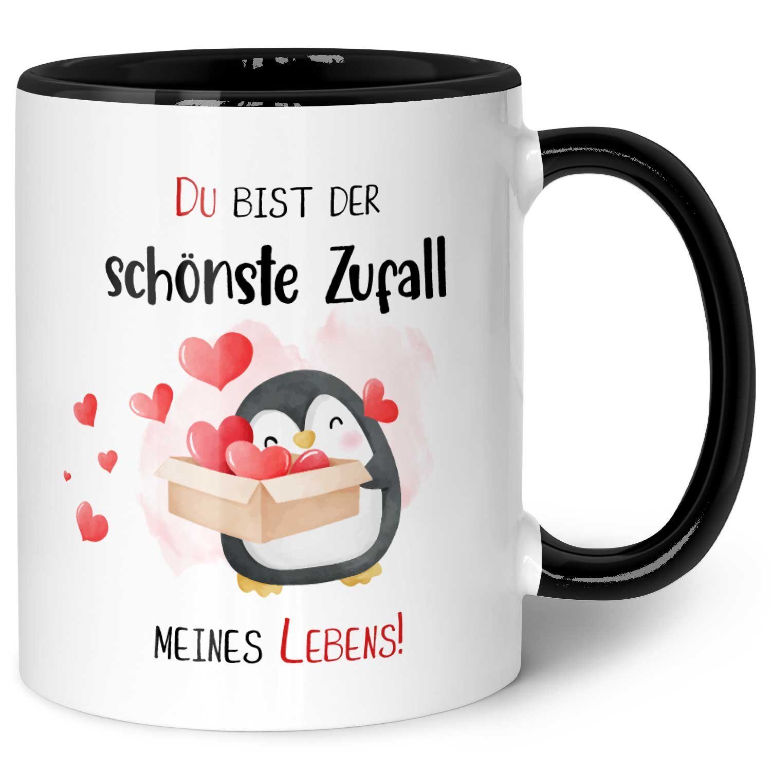 GRAVURZEILE Tasse mit Spruch - Du bist der schönste Zufall meines Lebens - für Paare, Keramik, Farbe: Schwarz & Weiß