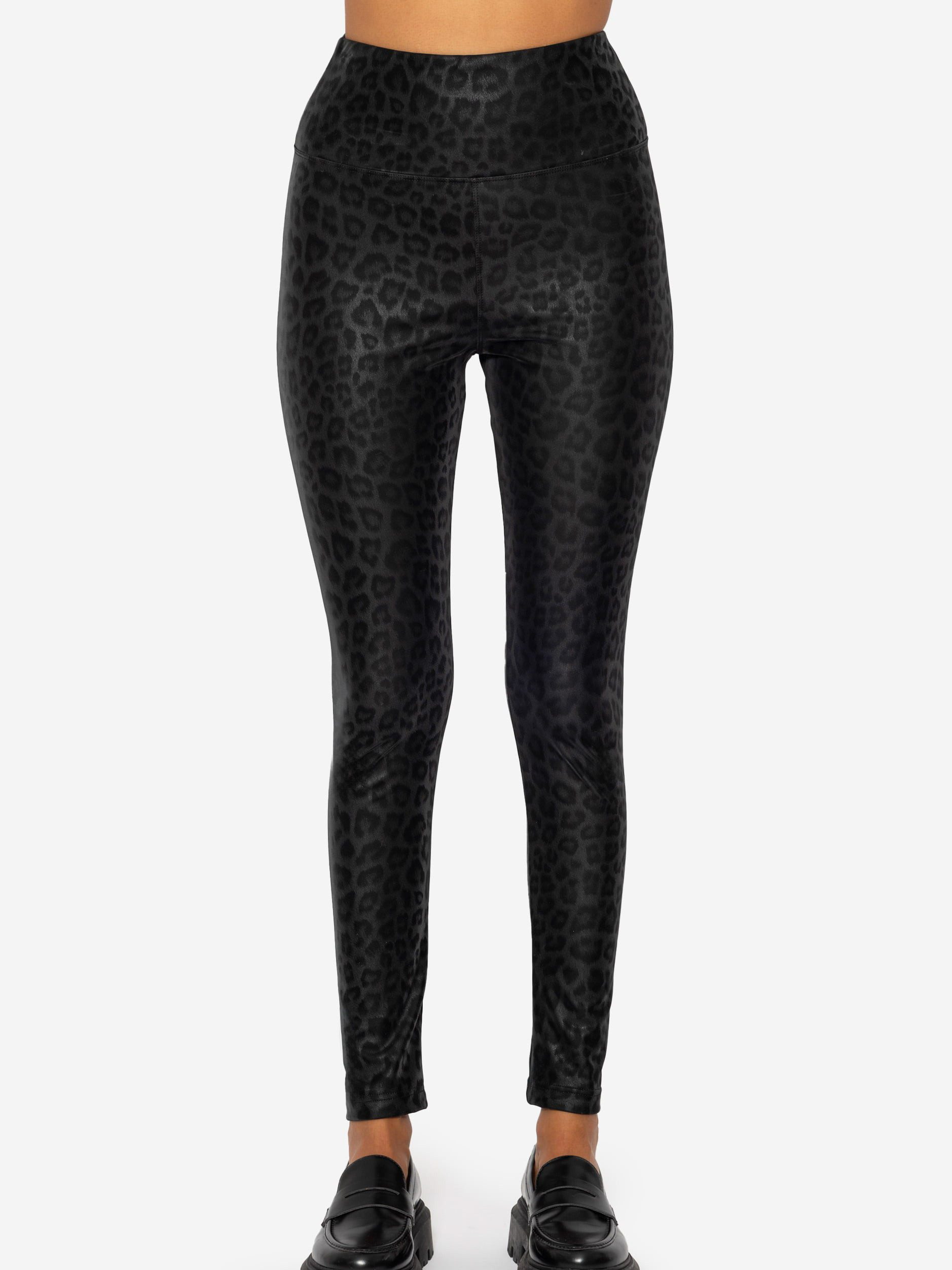 Lederimitathose Thermo Kunstleder Leggings mit Leo Print