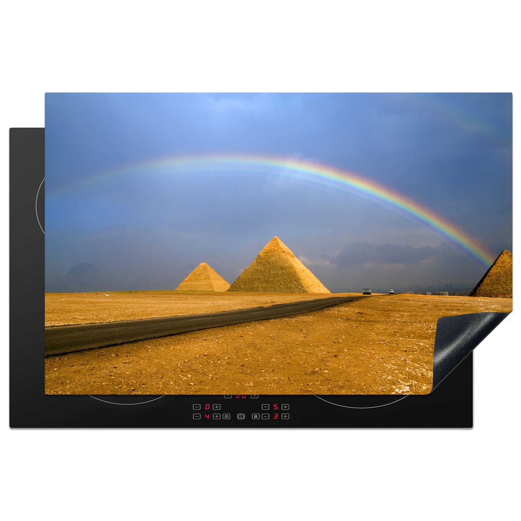 Ägypten, Induktionskochfeld Schutz Regenbogen tlg), 81x52 für cm, Pyramiden Herdblende-/Abdeckplatte (1 in Ceranfeldabdeckung über küche, die Vinyl, den MuchoWow
