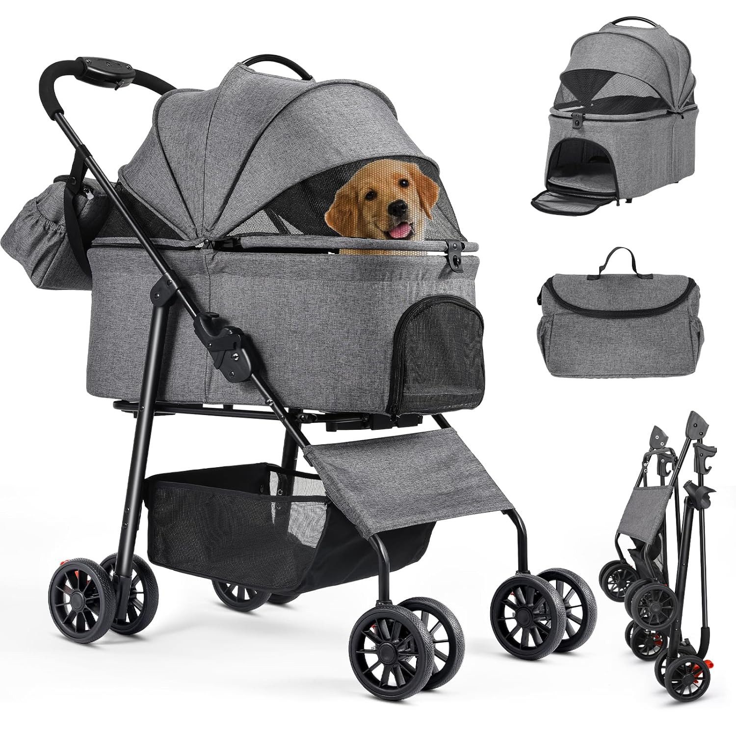 TLGREEN Hundebuggy 3 in 1 bis 30 kg, Klappbar Hundebox Transporttasche,Tragbares Haustiernest