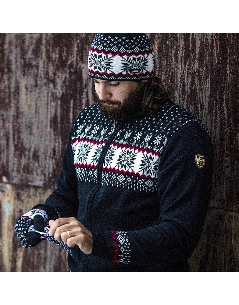 kama Strickmütze (Beanie) A137 Merino - weiss/rot/navyblau - 1 Stück