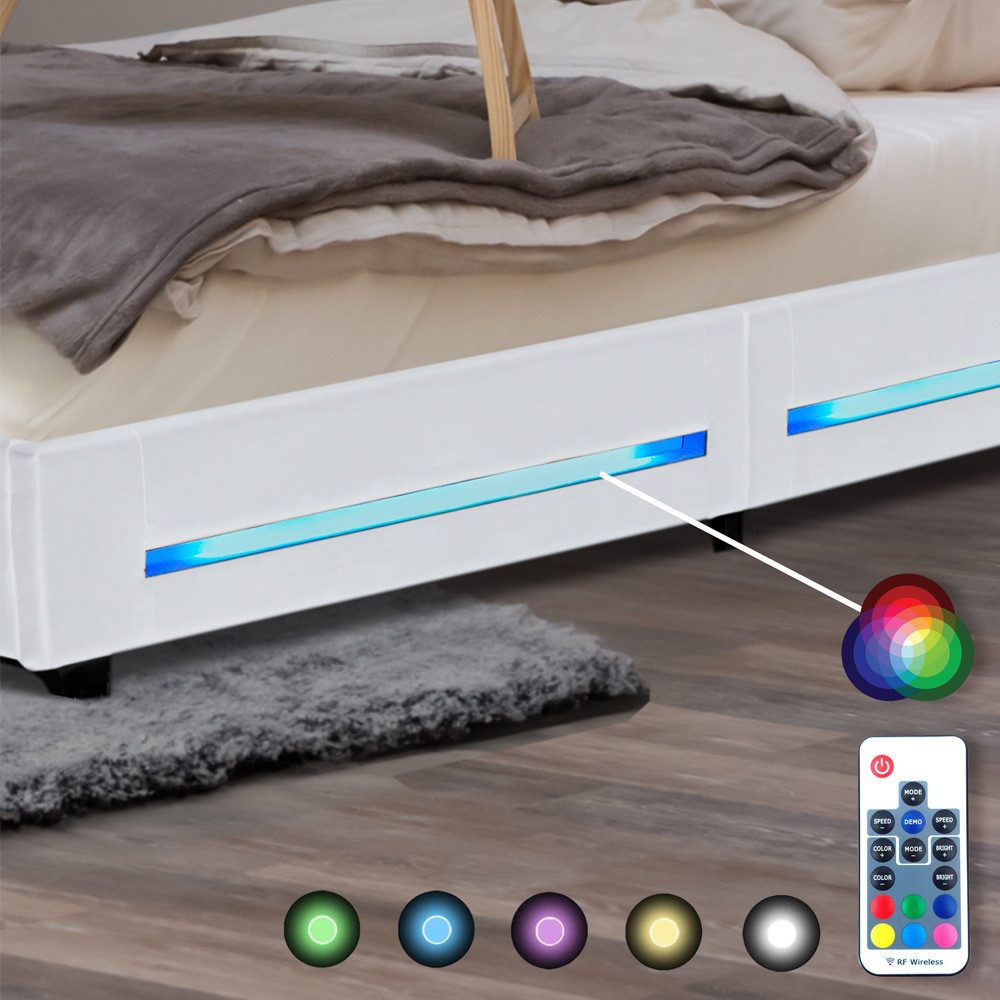 HOME DELUXE Bett LED Bett ASTEROID - Größenauswahl, gepolstertes Kopfteil, Polsterbett, Kunstlederbett