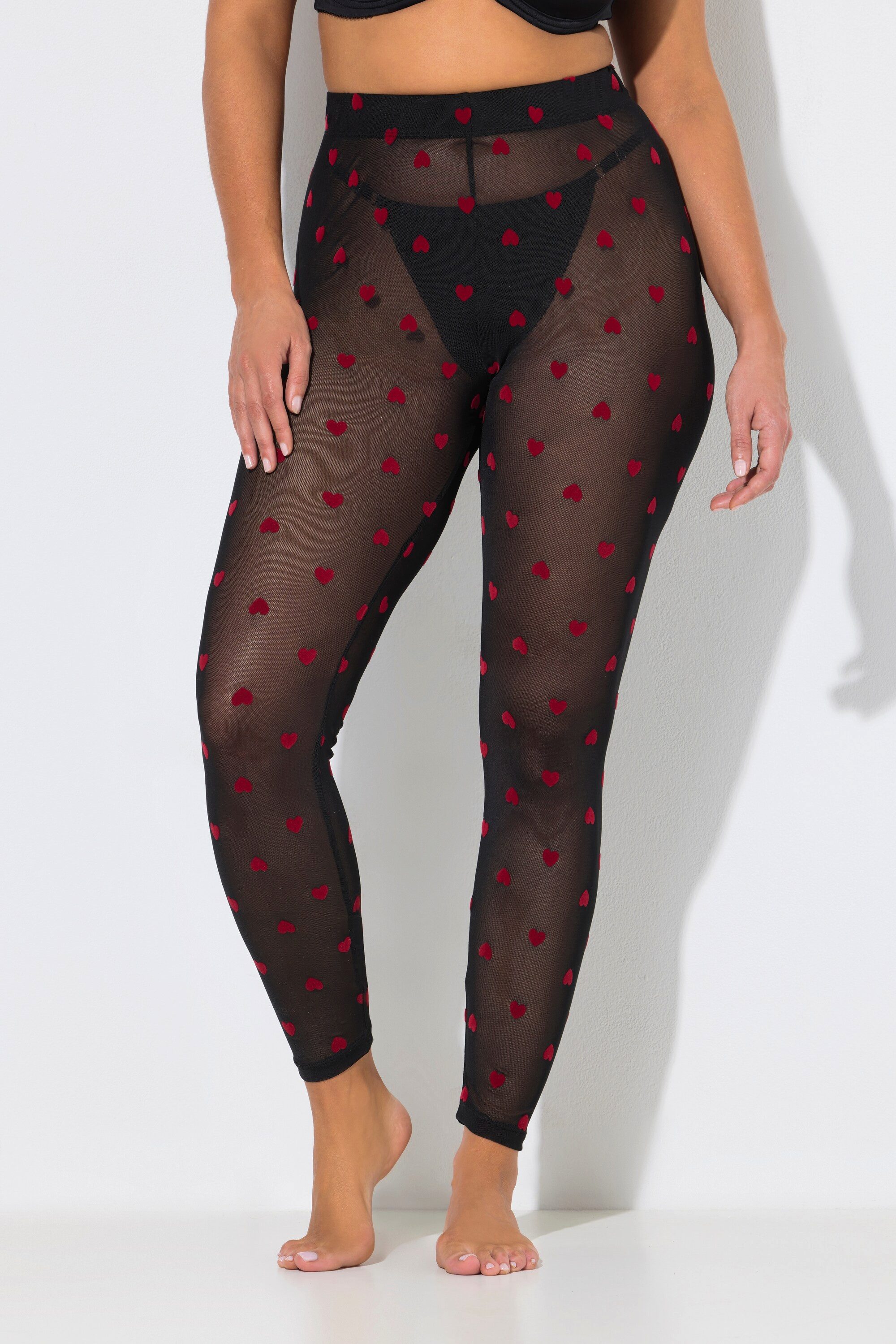 Ulla Popken Feinstrumpfhose Mesh-Leggings samtweiches Herzmuster