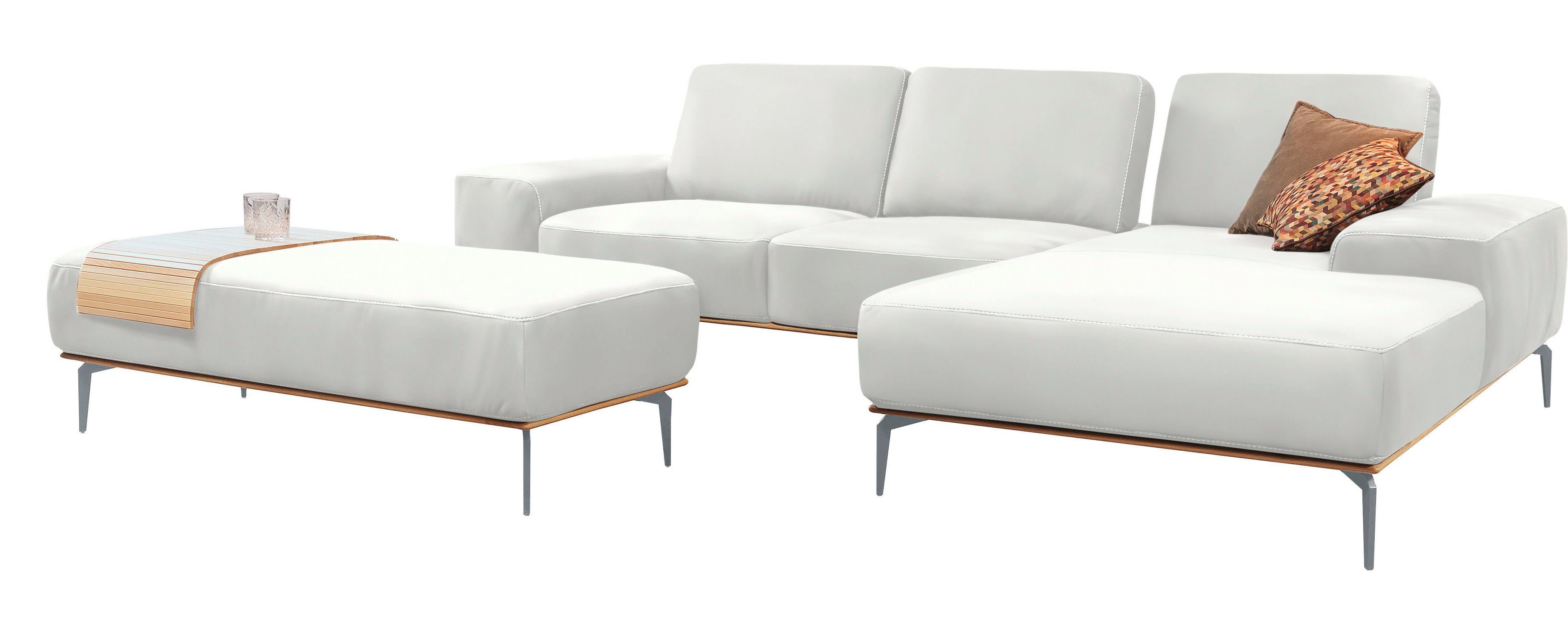 W.SCHILLIG Ecksofa run, Designsofa mit tollem Sitzkomfort, bequem, L-Form, mit elegantem Holzsockel, Füße in Silber matt, Breite 319 cm