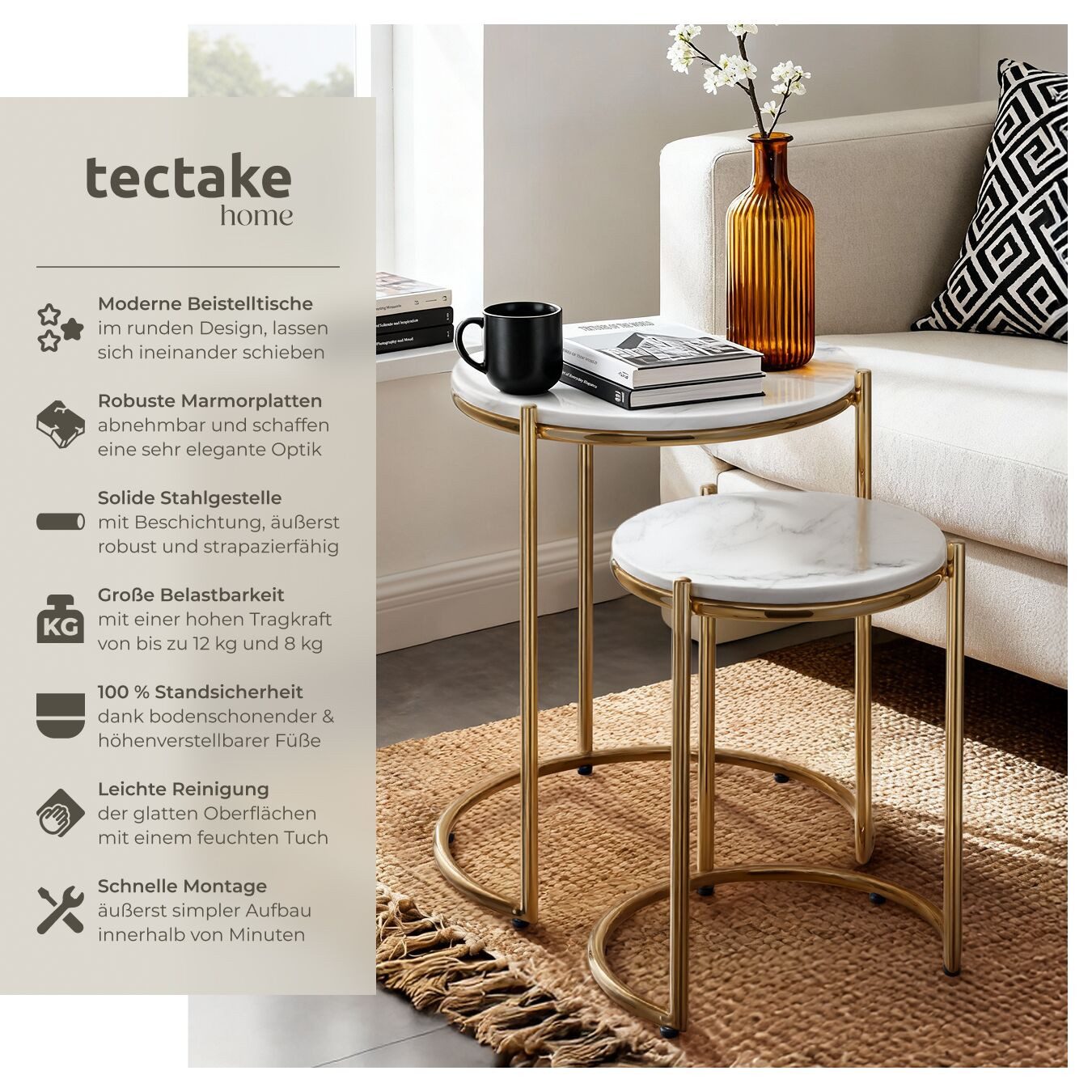 tectake Beistelltisch Couchtisch Ellsa, hochwertige Marmorplatten, solide S günstig online kaufen