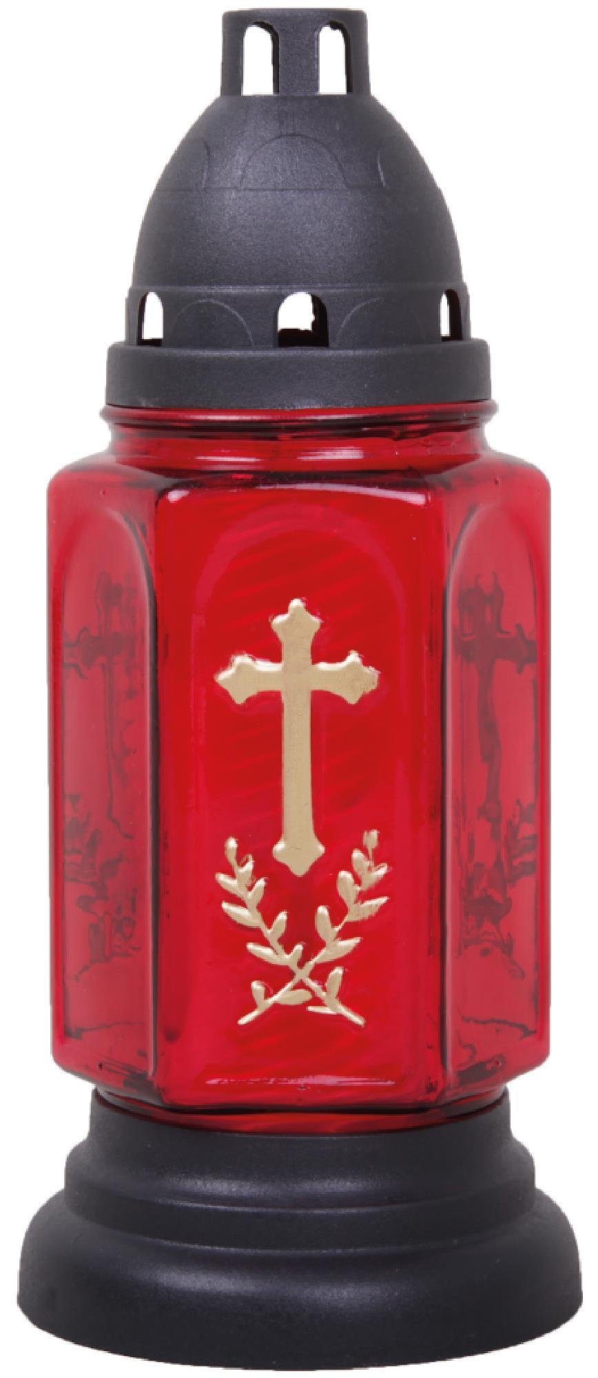 HS Candle Grabkerze (1-tlg), Grablaterne 24cm mit Kreuz- Motiv u. Kerze, Grablicht Grableuchte