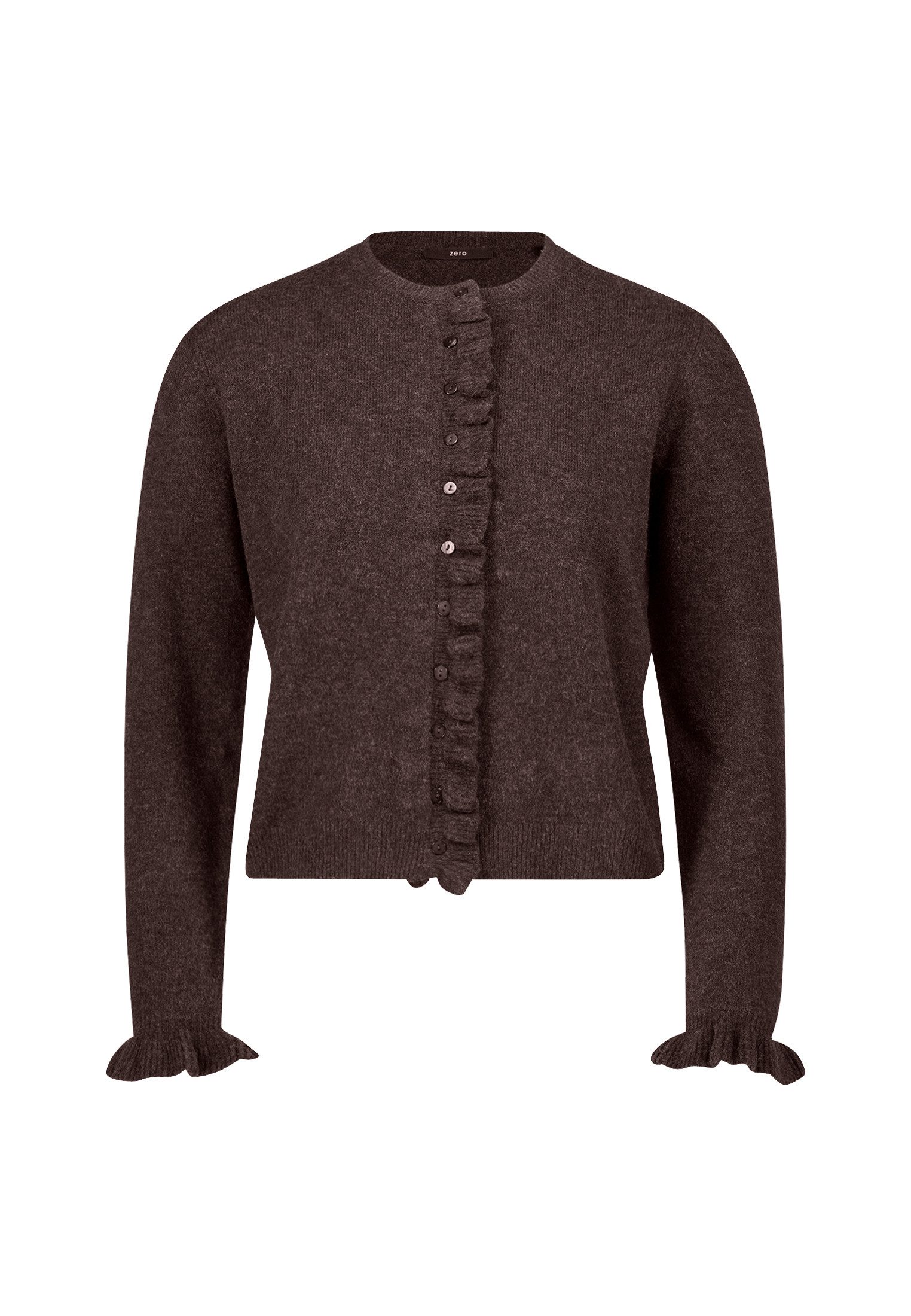 Zero Strickjacke Damen Strickjacke mit Rüschen (1-tlg) Knopfleiste günstig online kaufen