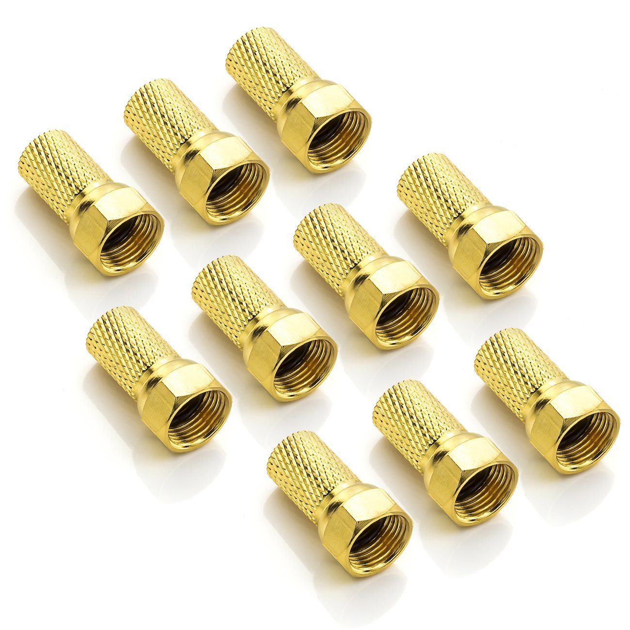 SET F-Stecker 7mm deleyCON Gummidichtung Stück schraubbar SAT-Kabel 10 deleyCON vergoldet