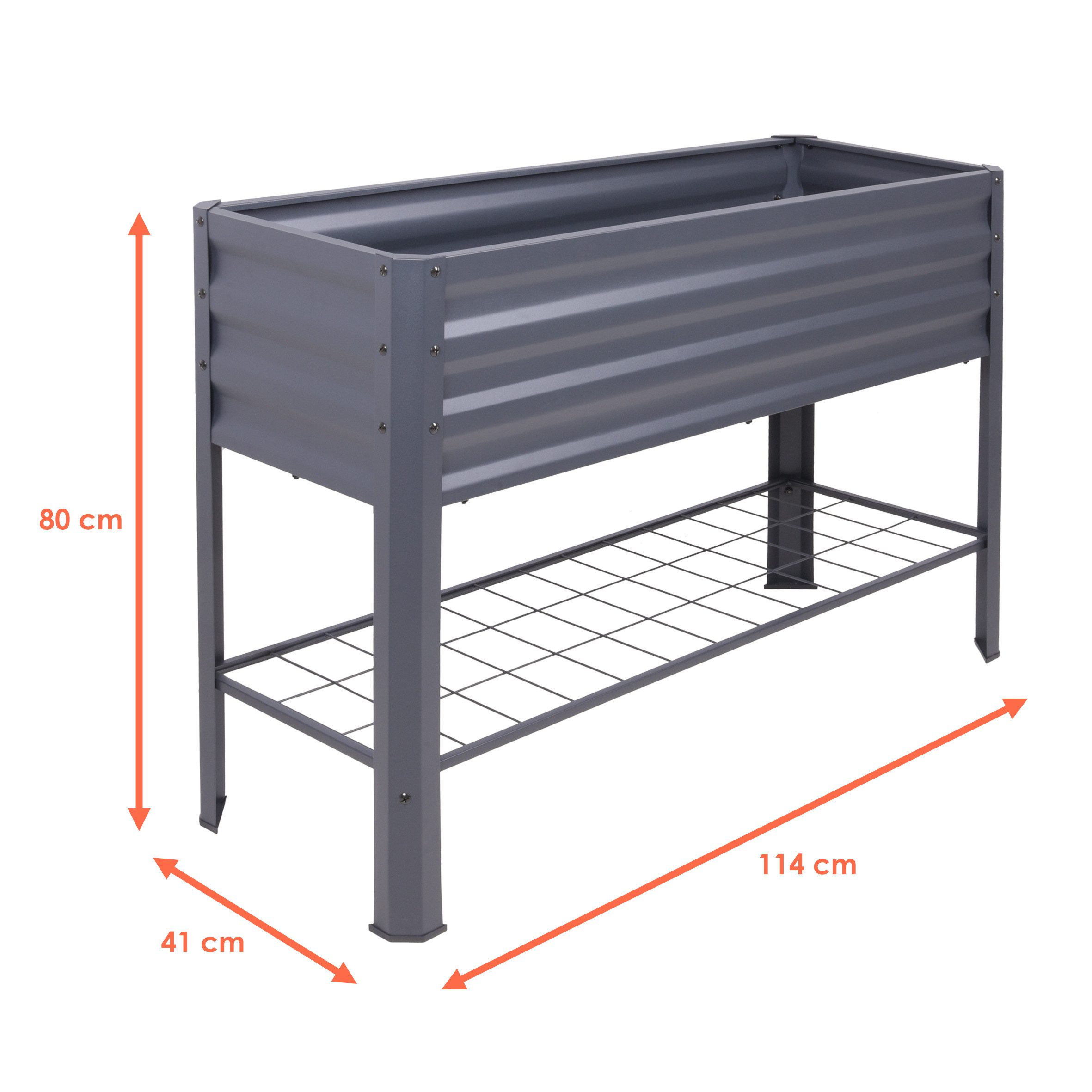 Spetebo Hochbeet Metall Hochbeet anthrazit mit Pflanzenvlies - 114 x 41 cm (Stück, 1 St., Pflanzkasten), Anzucht Frühbeet mit Gitterablage