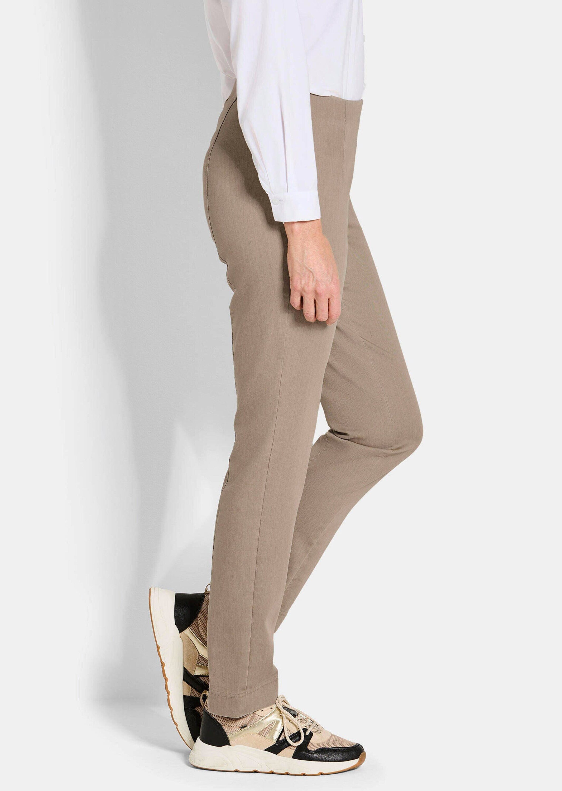 GOLDNER Stoffhose Jerseyhose mit Schlupfbund Stoffhose mit Reißverschluss-Optik und Knöchellänge