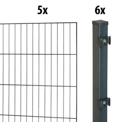 GARDEN 'N' MORE Einstabmattenzaun Standard, (11-St), 5 Elemente für 10 m, LxH: 200 x 175 cm, mit 6 Pfosten