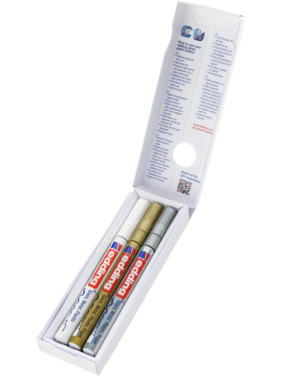 edding Lackmarker Glanzlack-Marker 751 creative Set 3er Metallic, wasserfest hitzebeständig bis 400
