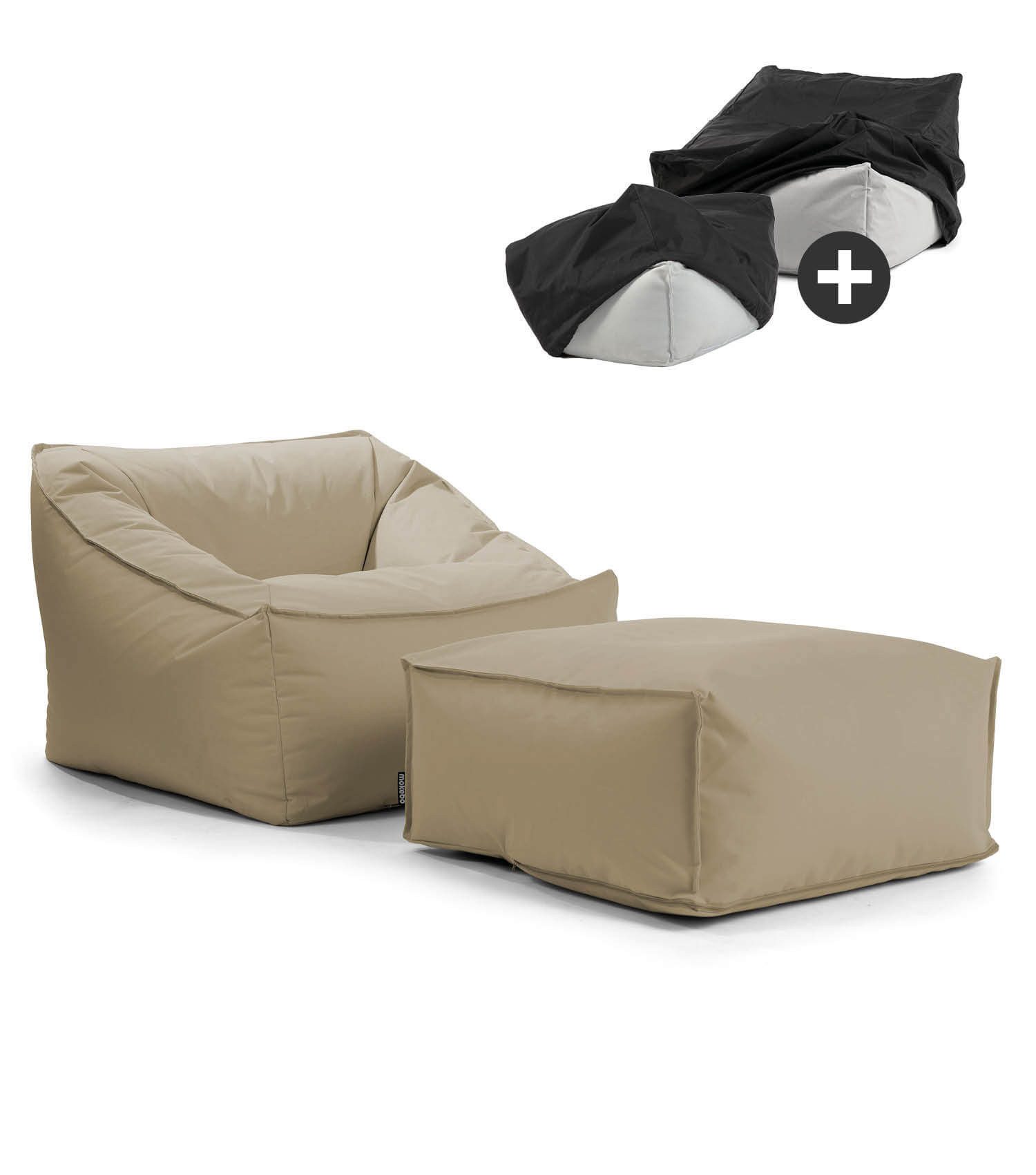 mokebo Sitzsack Der Sunnyboy (mit Hocker), Bean Bag Outdoor, Sitzsack für deinen Balkon, Gartenliege in Khaki