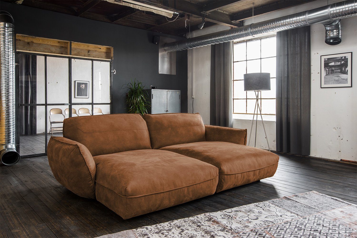Big-Sofa Vintagelook, Leder DAVITO, im Farben Lederimitat oder versch. KAWOLA Longchair